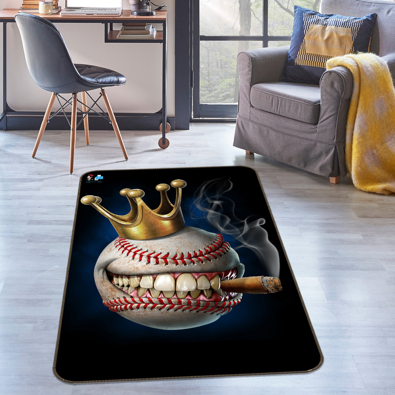 3D Crown Teeth Baseball 4114 Tom Wood Rug Non Slip Rug Mat