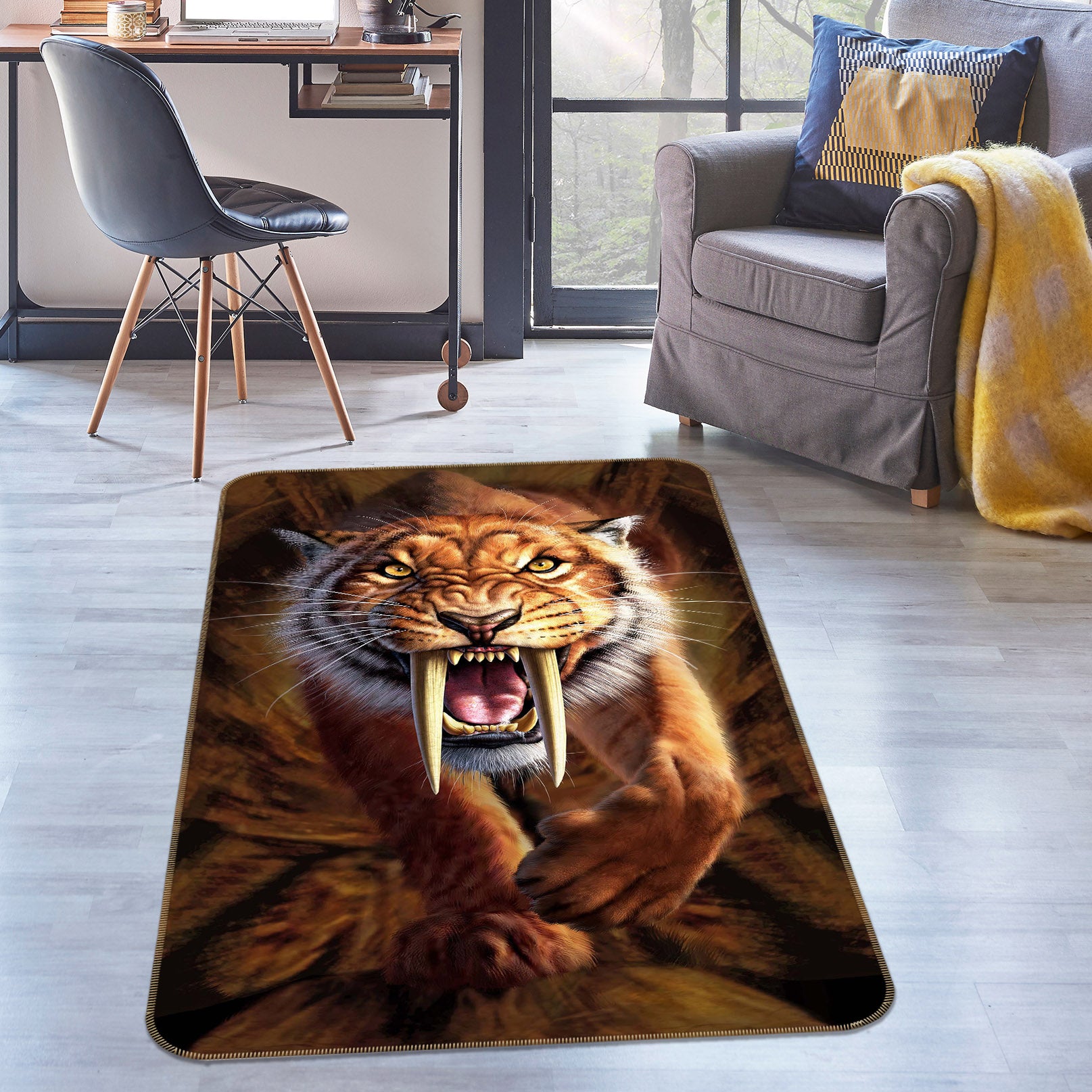 3D Tiger Teeth 1076 Jerry LoFaro Rug Non Slip Rug Mat