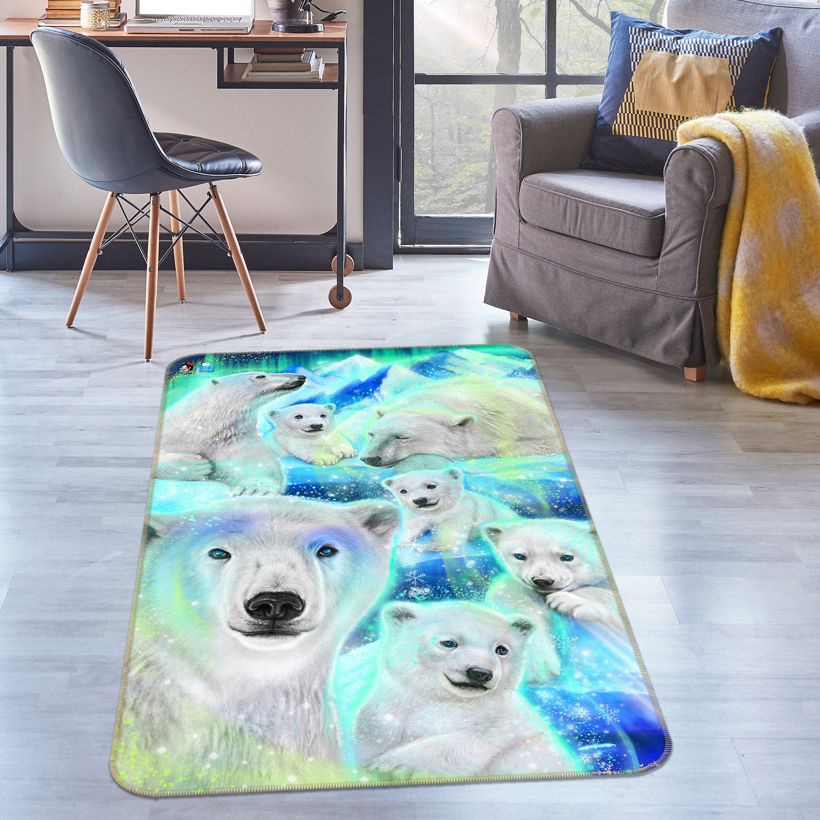 3D White Polar Bear 8534 Sheena Pike Rug Non Slip Rug Mat