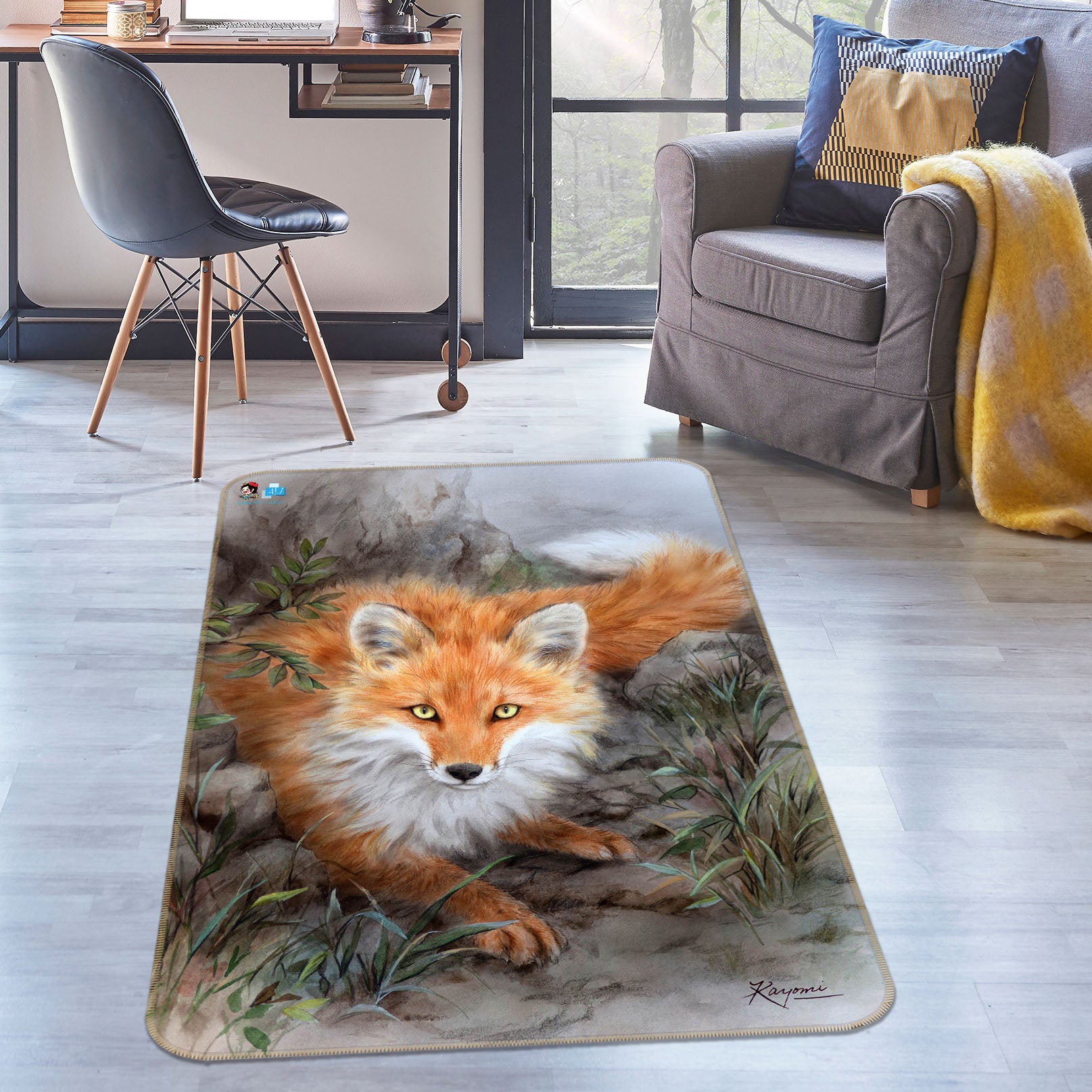 3D Orange Fox 5672 Kayomi Harai Rug Non Slip Rug Mat