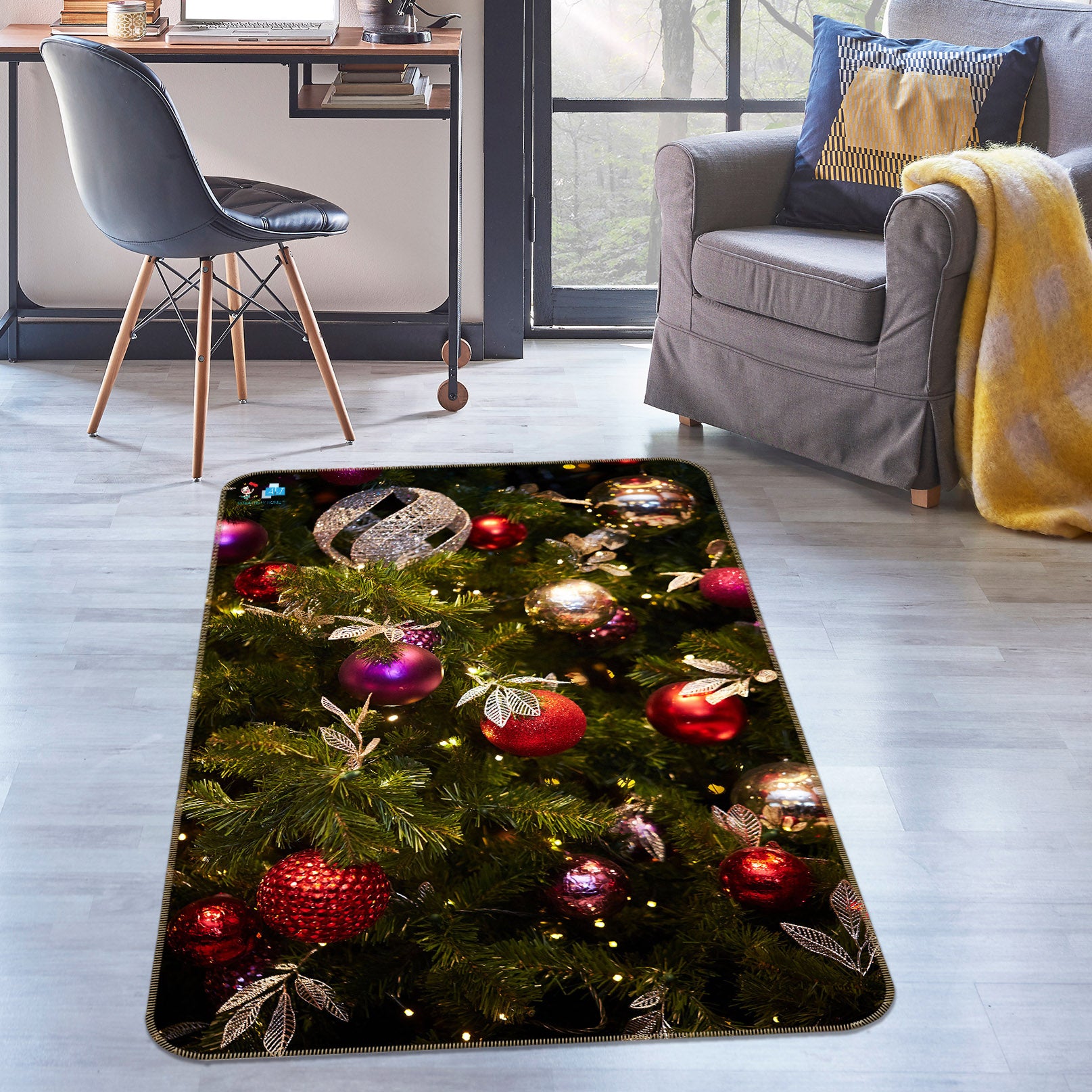 3D Branches Ball 57037 Christmas Non Slip Rug Mat Xmas