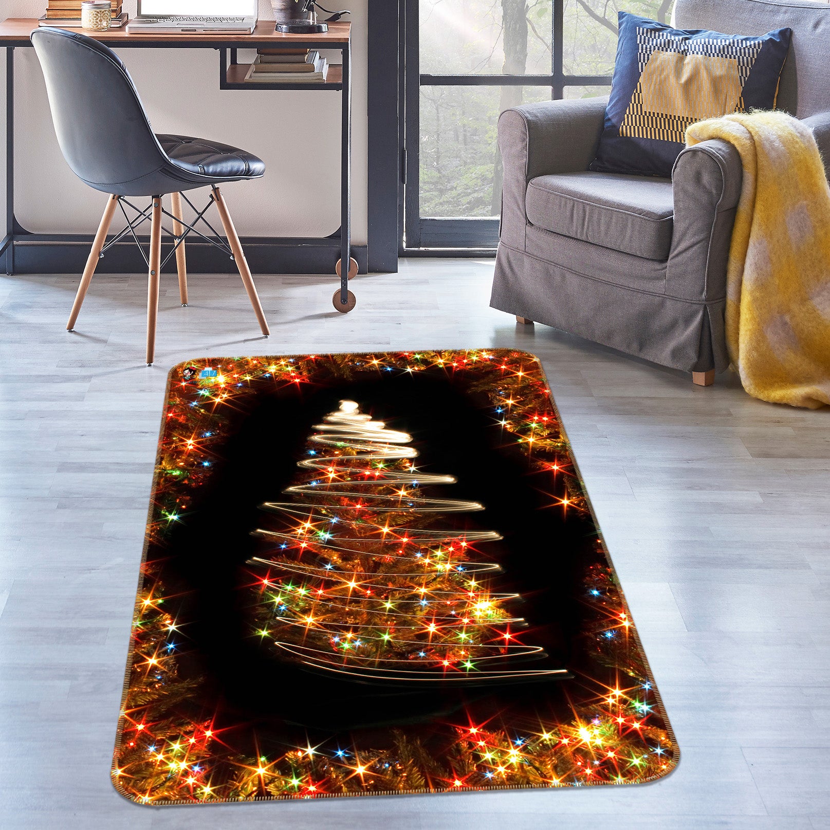 3D Colored Lights Tree 57013 Christmas Non Slip Rug Mat Xmas