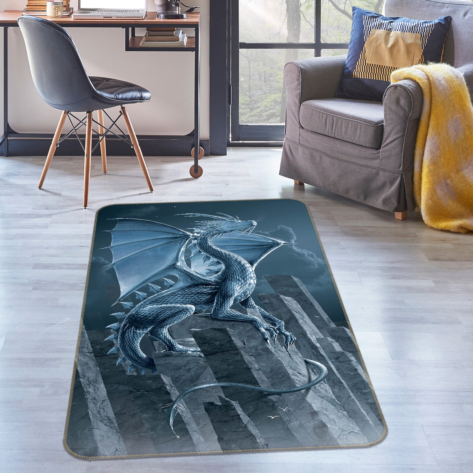 3D Silver Dragon 1068 Vincent Hie Rug Non Slip Rug Mat