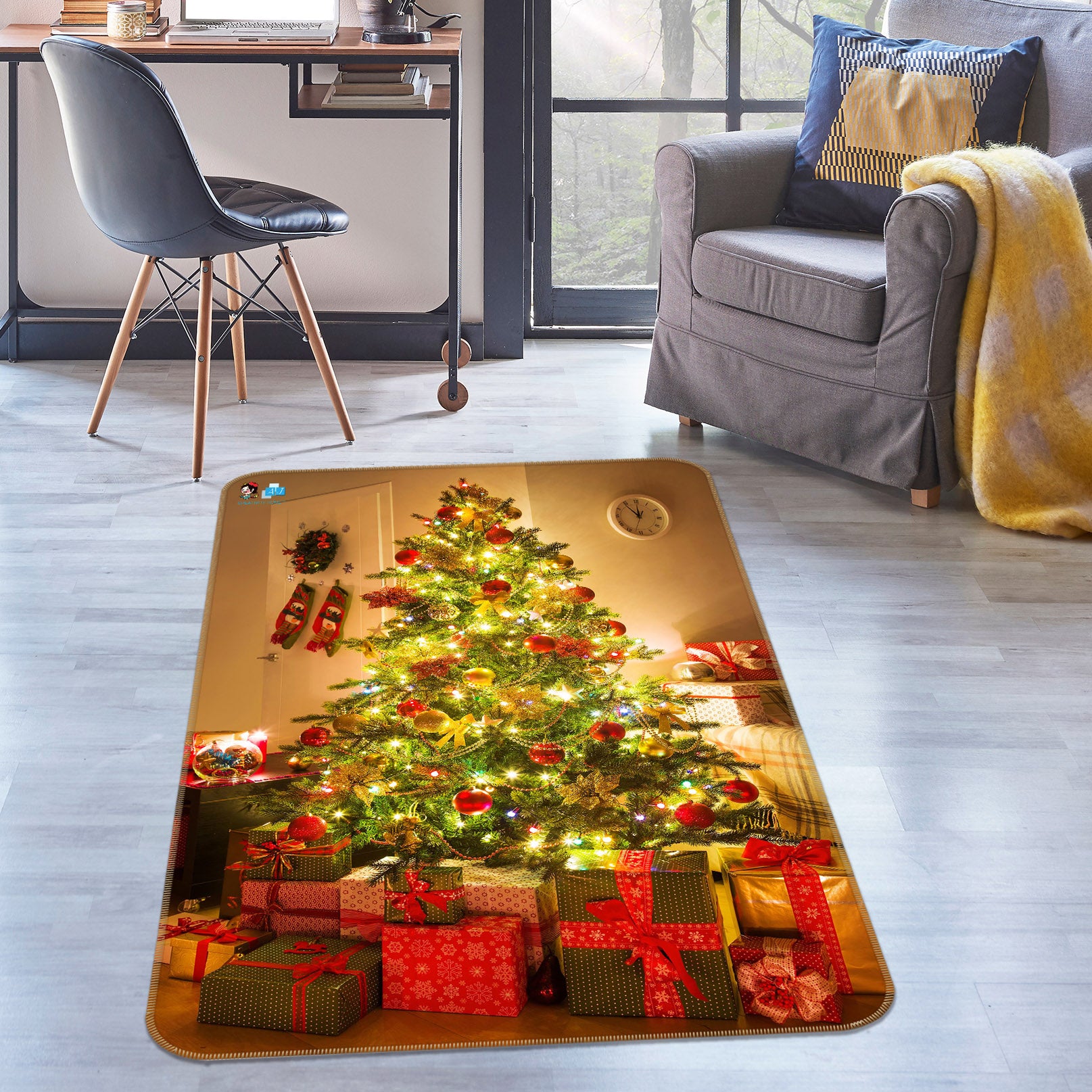 3D Lamp Tree Gift 57032 Christmas Non Slip Rug Mat Xmas