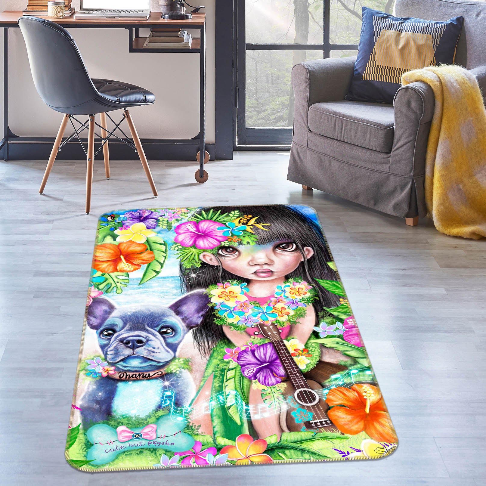 3D Flower Girl Dog 8513 Sheena Pike Rug Non Slip Rug Mat