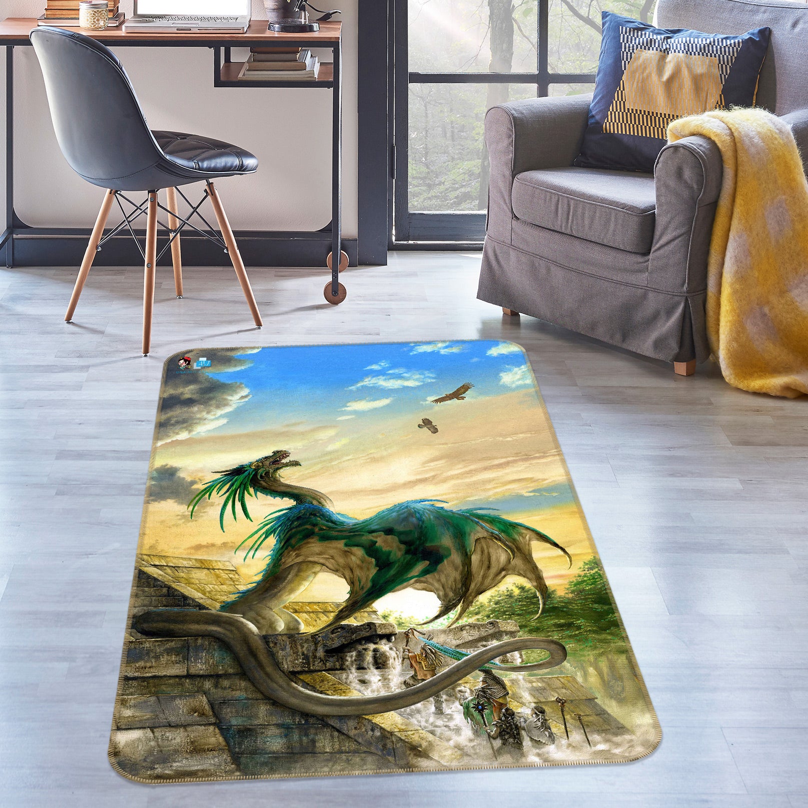 3D Blue Green Dragon 6040 Ciruelo Rug Non Slip Rug Mat