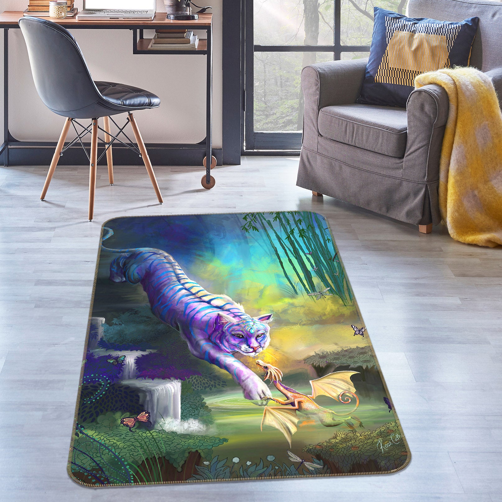 3D White Tiger 3033 Rose Catherine Khan Rug Non Slip Rug Mat