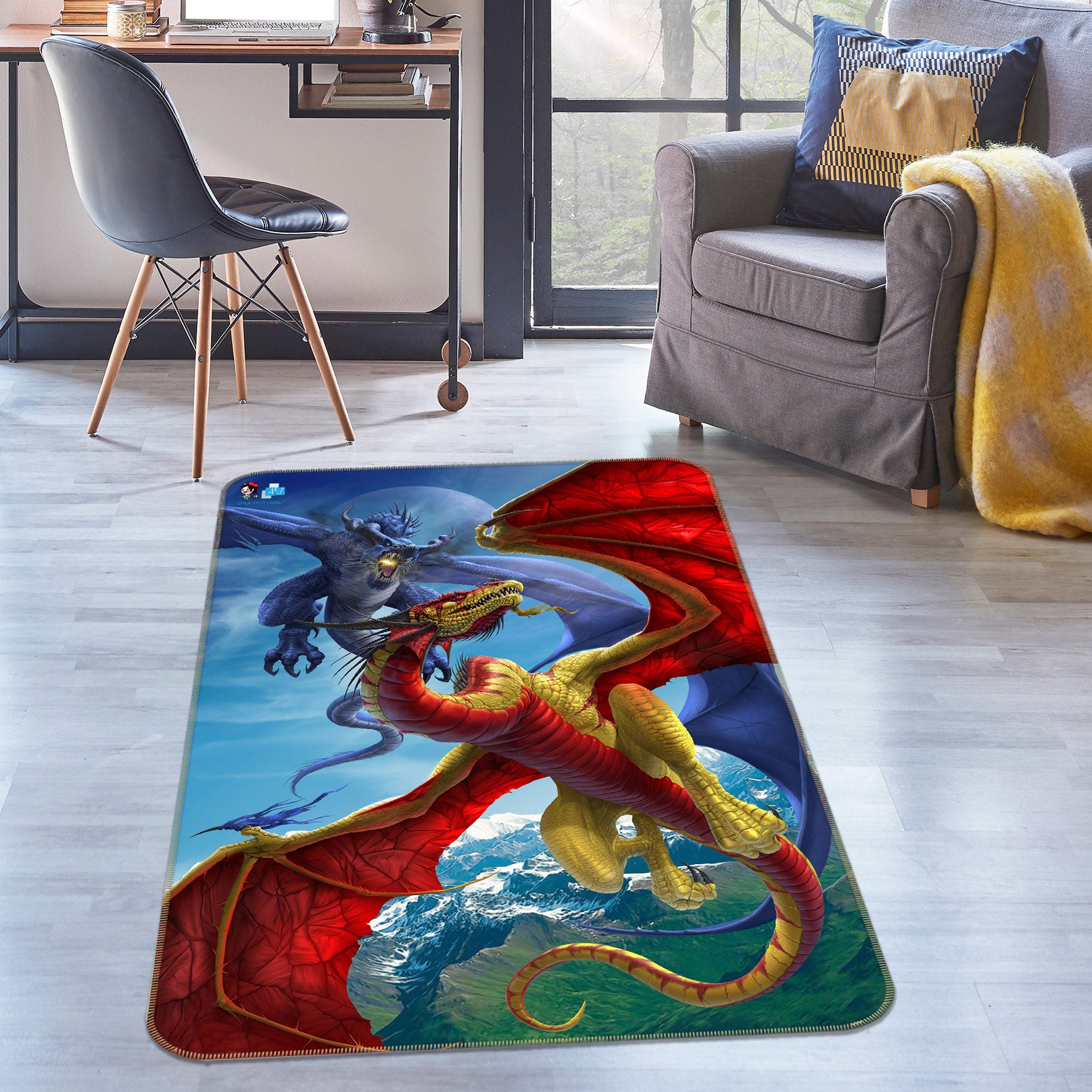 3D Fly Dragon 4146 Tom Wood Rug Non Slip Rug Mat