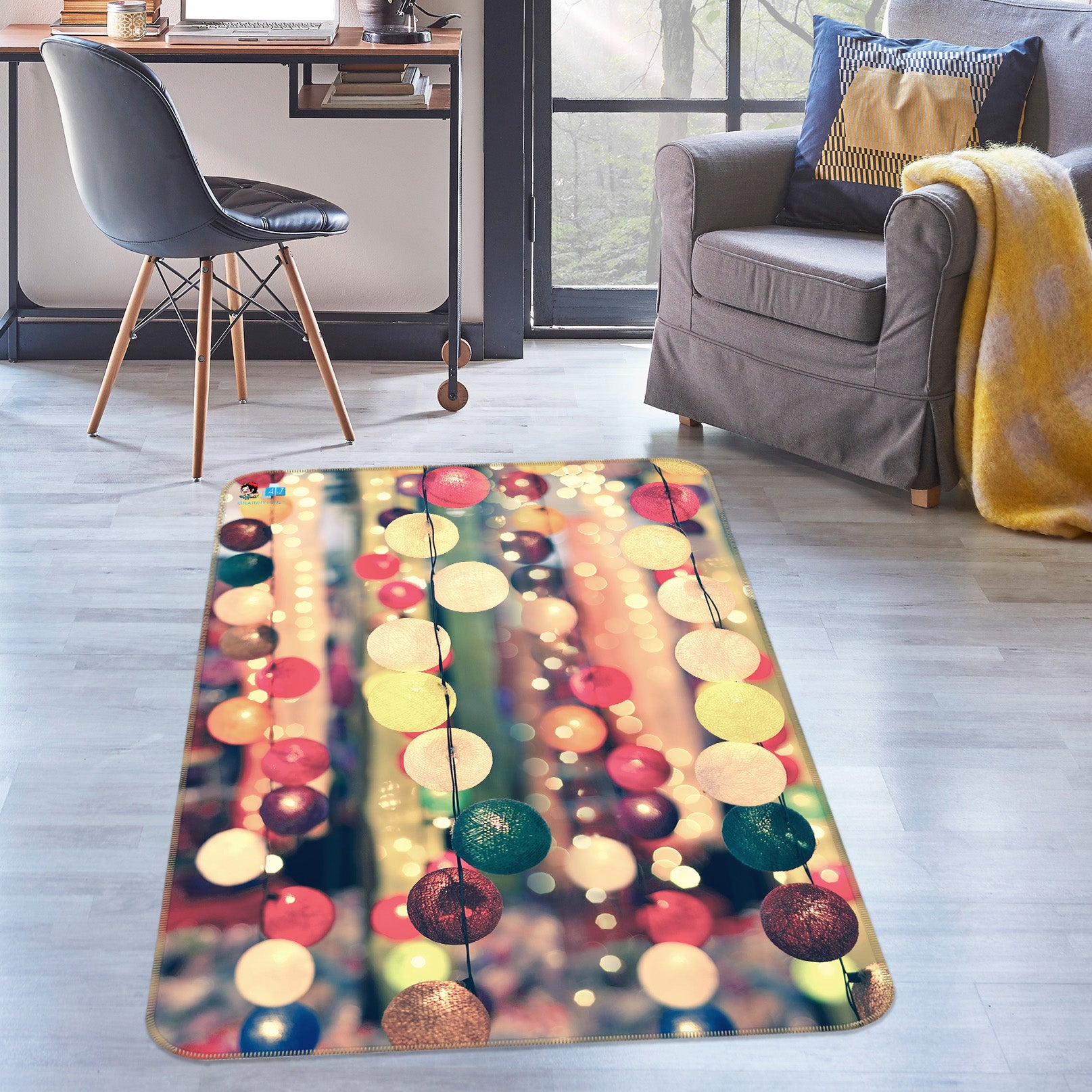 3D Colorful Ball String Lights 57025 Christmas Non Slip Rug Mat Xmas