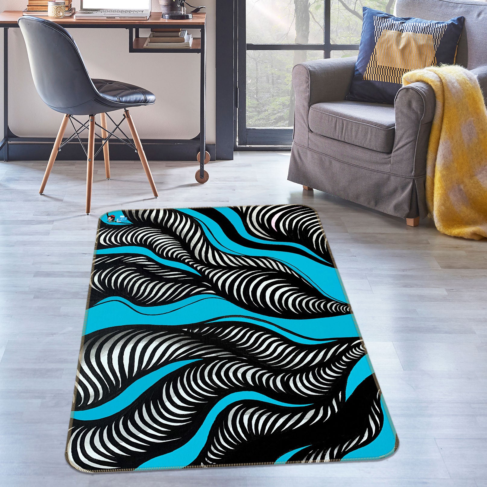 3D Black Vortex 8216 Jacqueline Reynoso Rug Non Slip Rug Mat