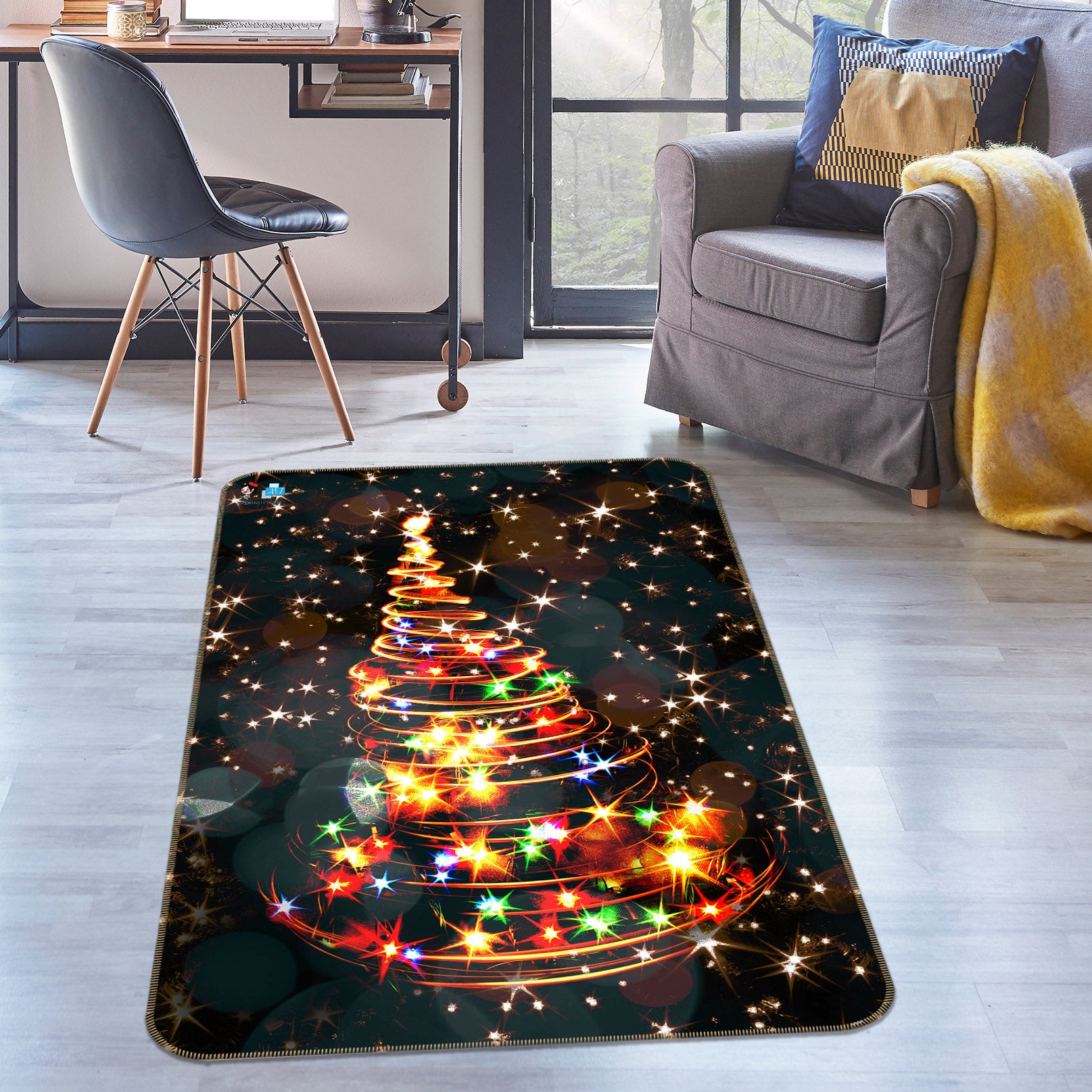 3D Color Star Tree 57038 Christmas Non Slip Rug Mat Xmas
