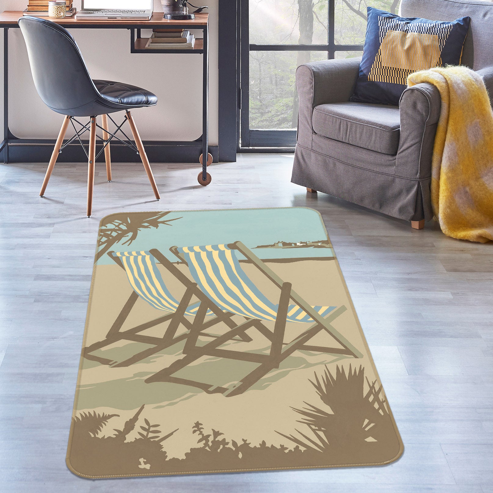 3D Swanage Deckchairs 1157 Steve Read Rug Non Slip Rug Mat