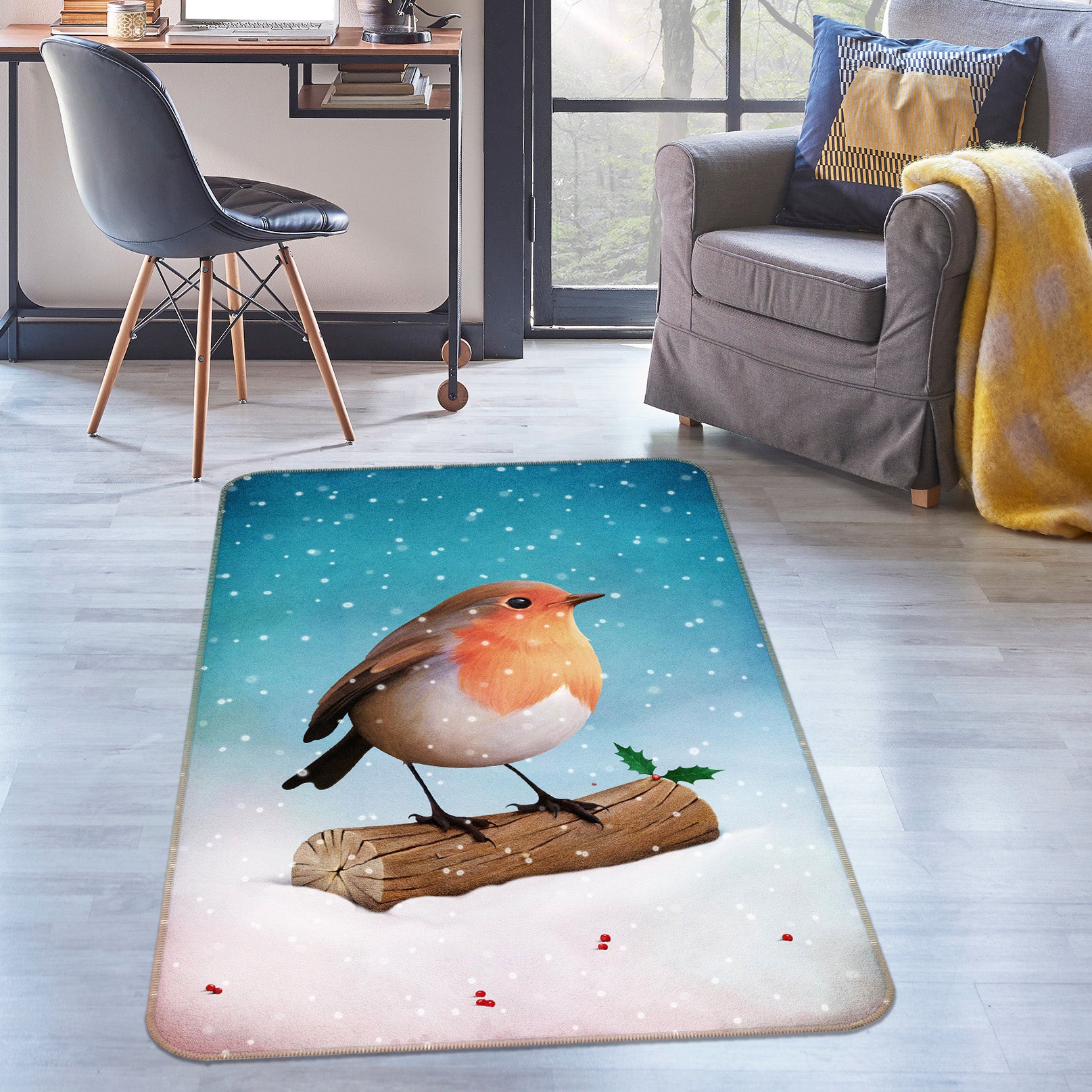 3D Snow Bird 165 Animal Non Slip Rug Mat