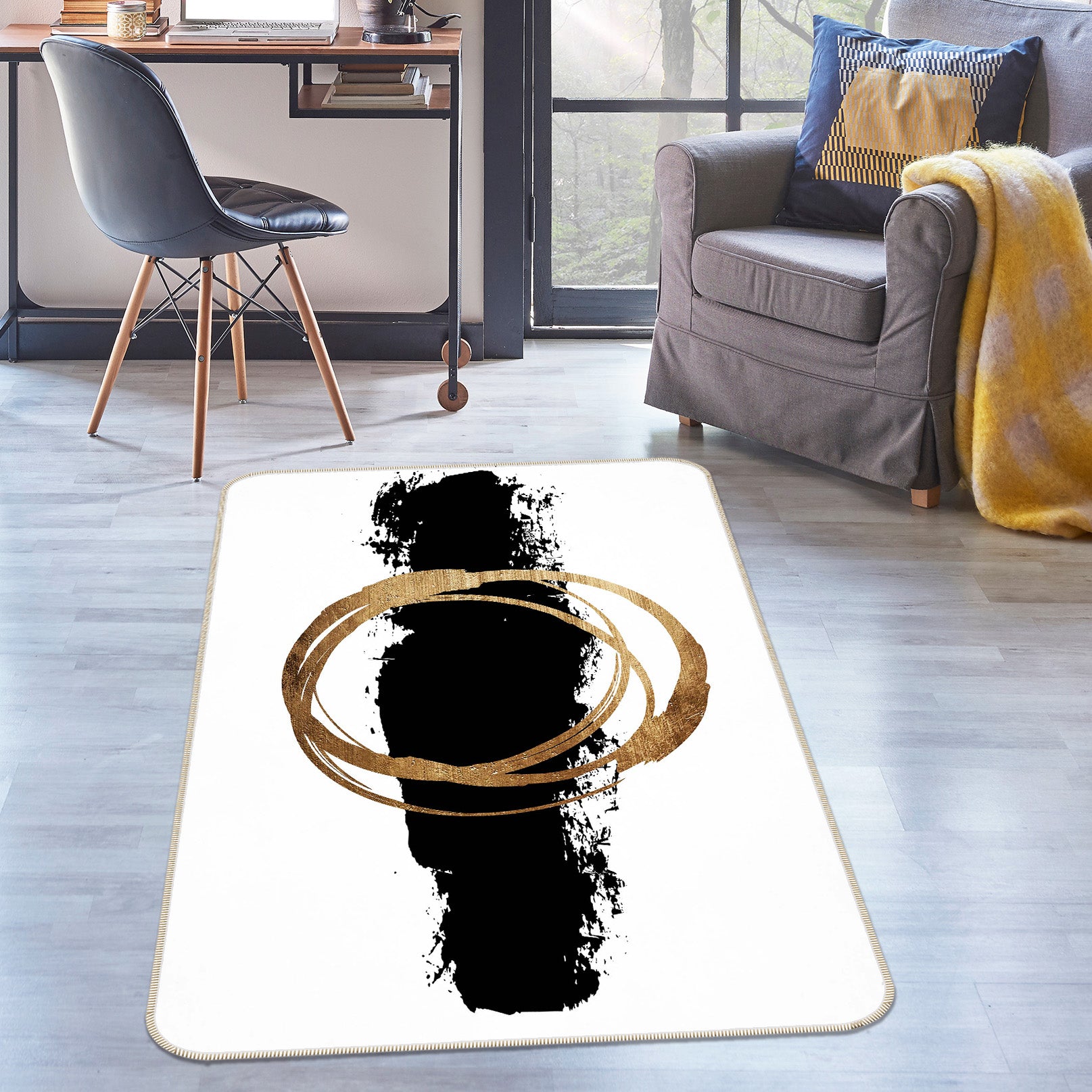 3D Circle And Line 1026 Boris Draschoff Rug Non Slip Rug Mat