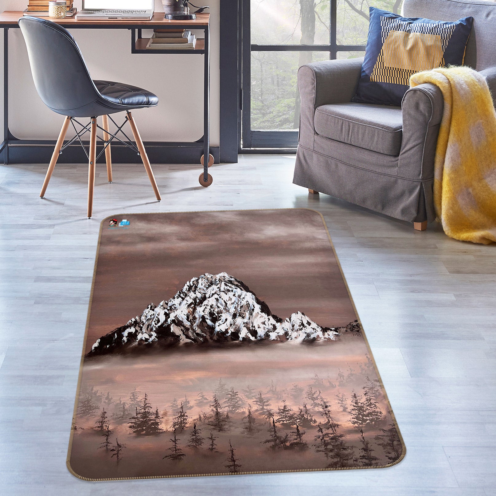 3D Fog Forest Snow Mountain 9716 Marina Zotova Rug Non Slip Rug Mat