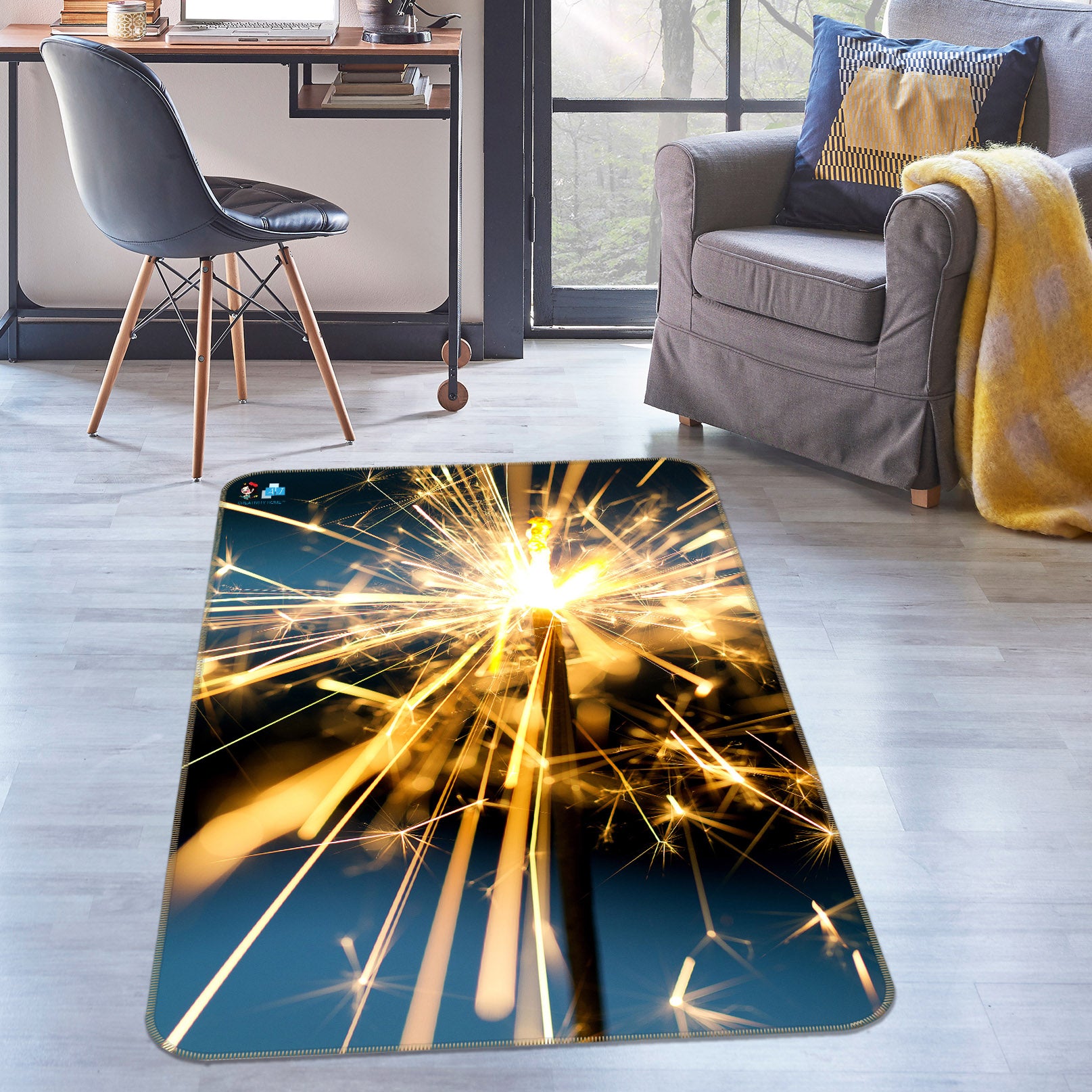 3D Fireworks 57007 Christmas Non Slip Rug Mat Xmas