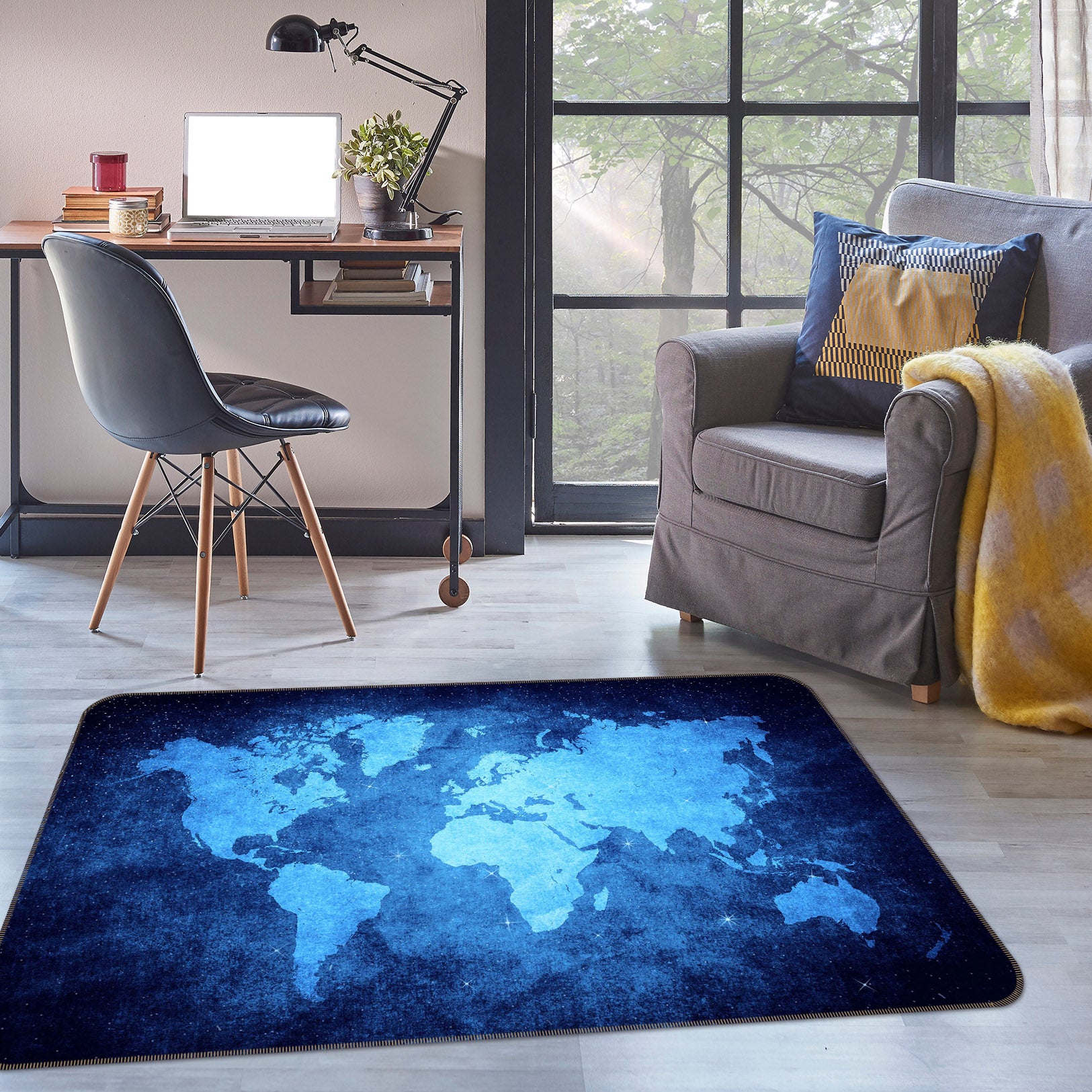 3D Blue Pattern 219 World Map Non Slip Rug Mat