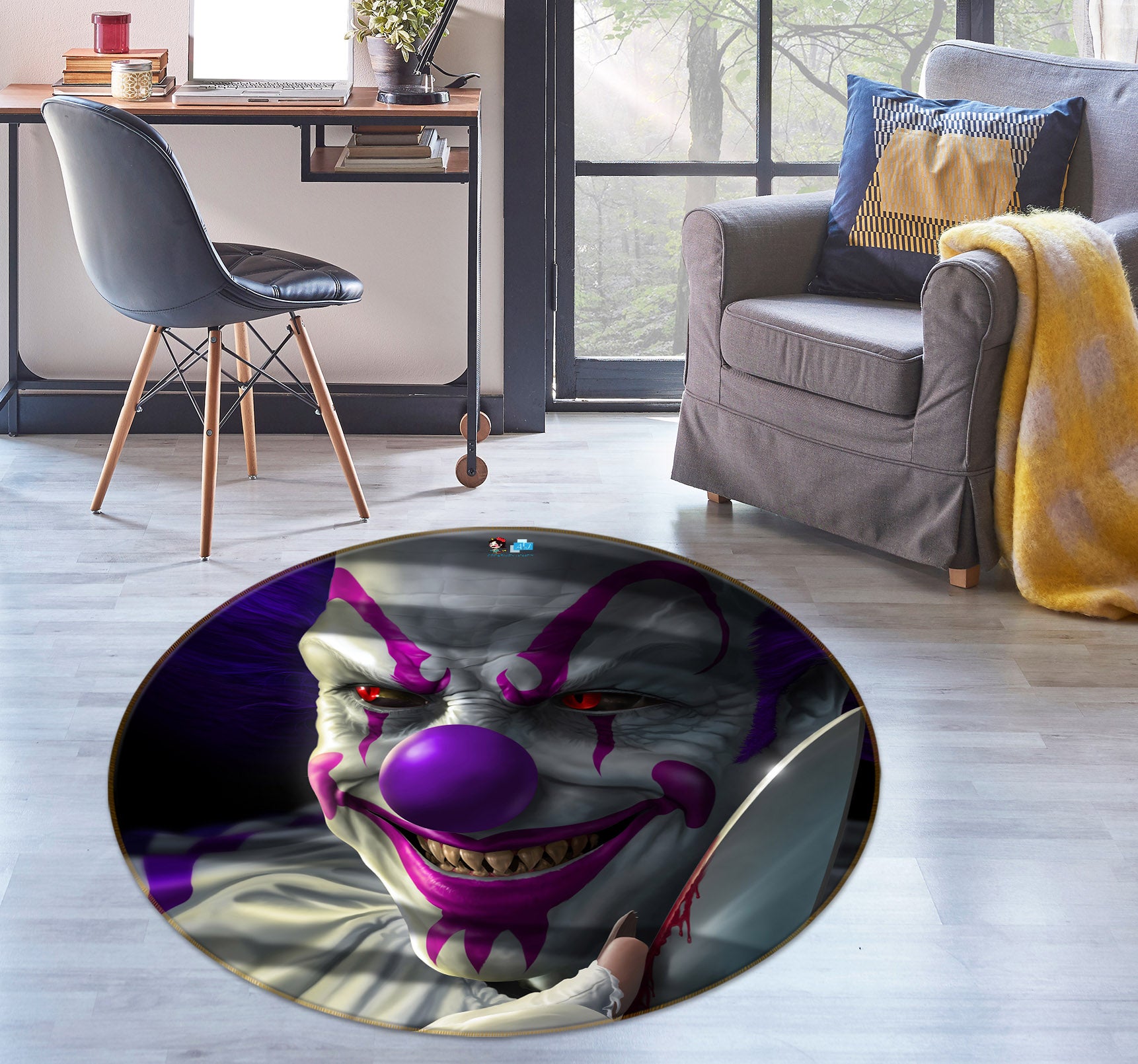 3D Clown 4181 Tom Wood Rug Round Non Slip Rug Mat