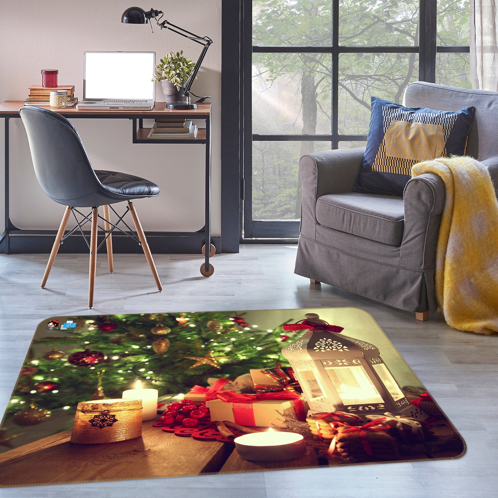 3D Gift Candle Light 56106 Christmas Non Slip Rug Mat Xmas