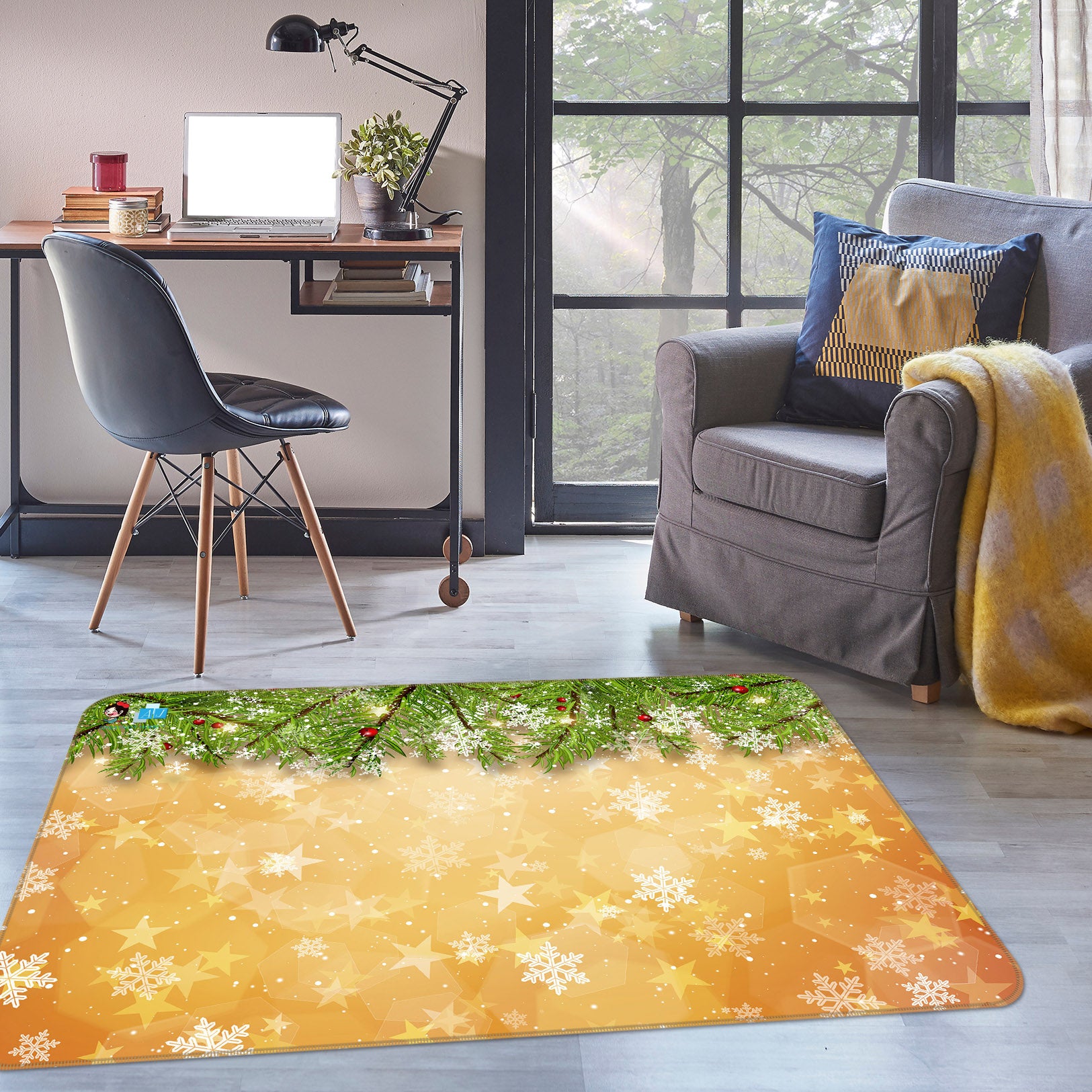 3D Branch Snowflake 56204 Christmas Non Slip Rug Mat Xmas