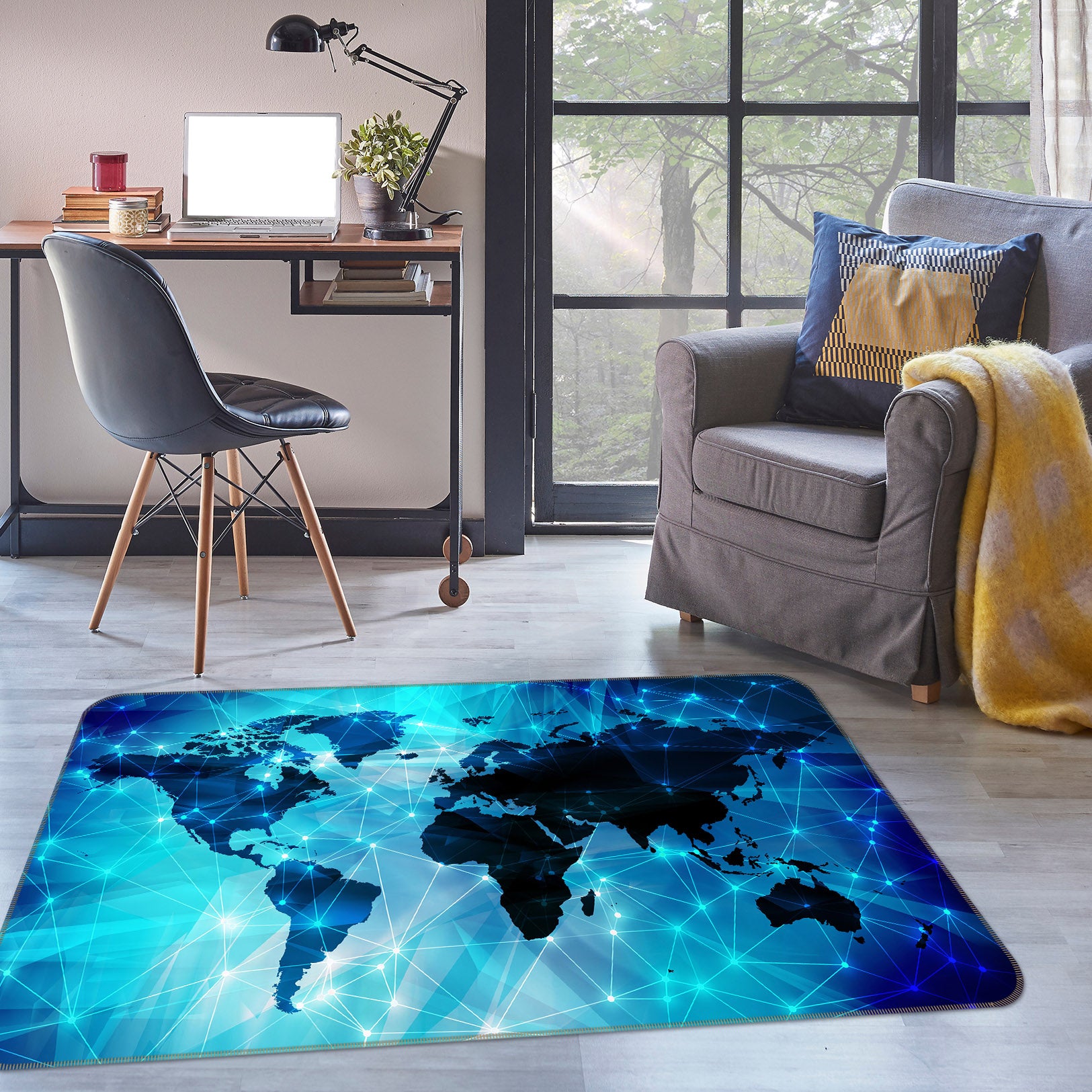 3D Blue World 308 World Map Non Slip Rug Mat