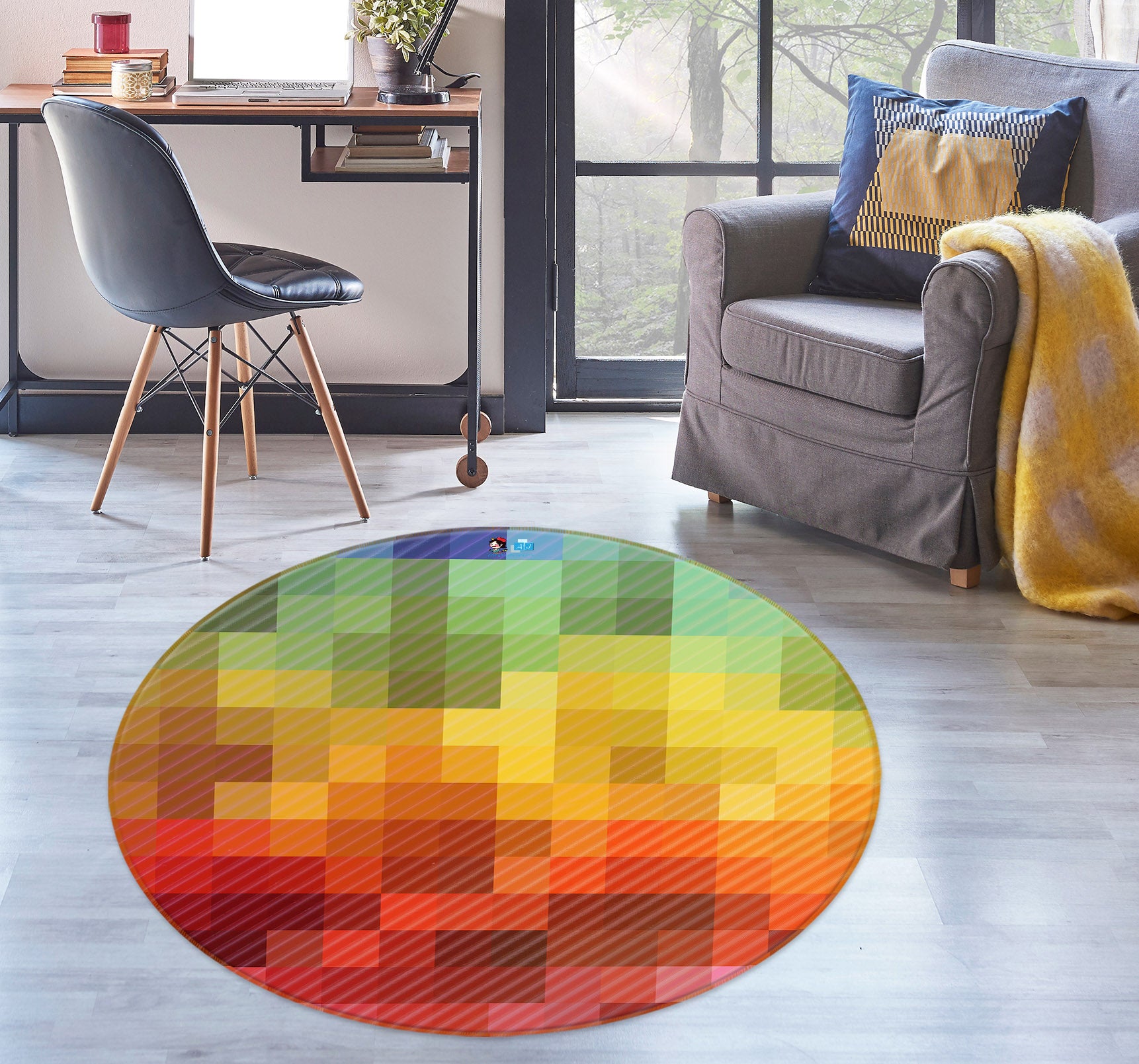 3D Color Mosaic 19197 Shandra Smith Rug Round Non Slip Rug Mat