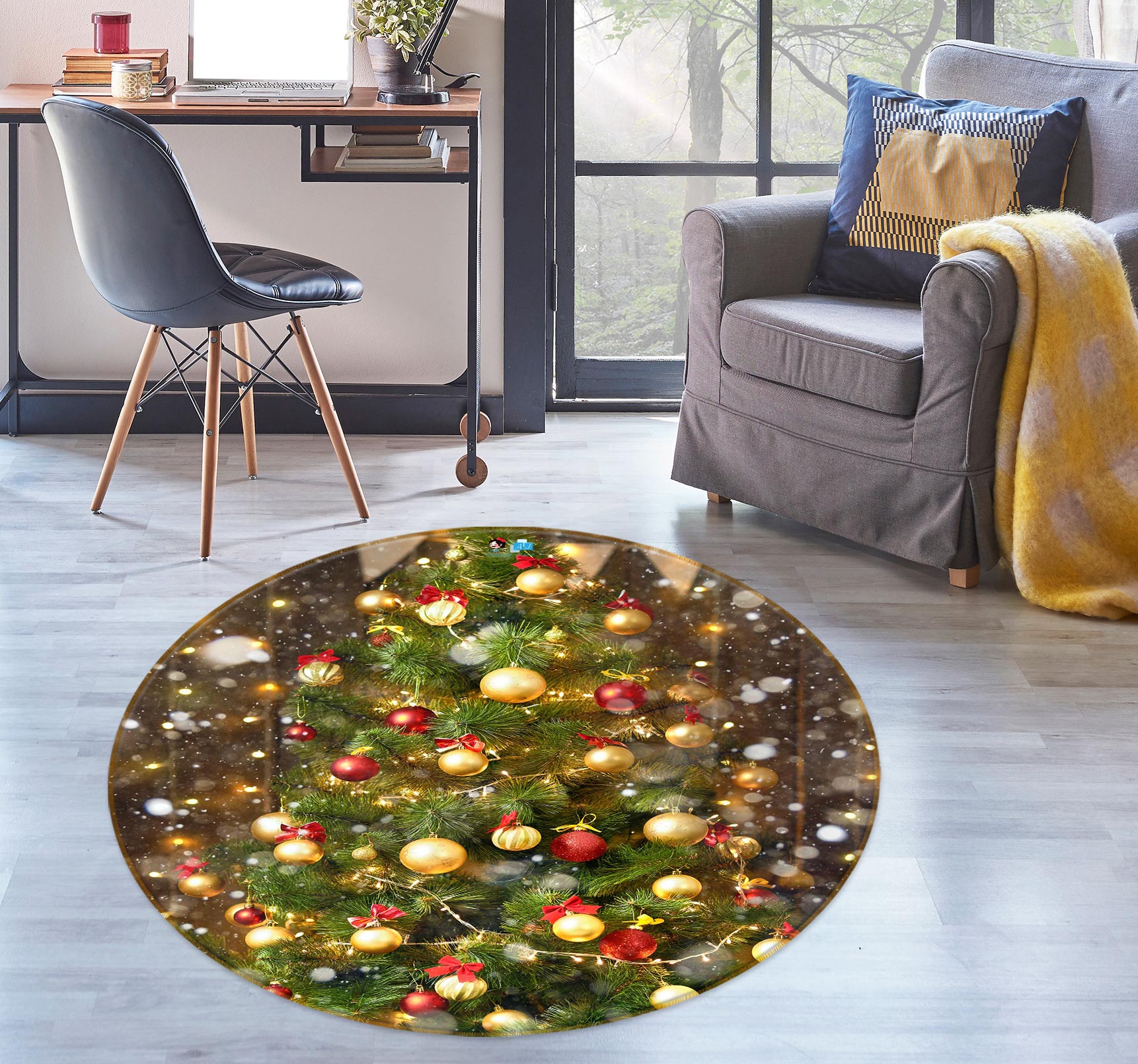 3D Ball Pendant 55228 Christmas Round Non Slip Rug Mat Xmas