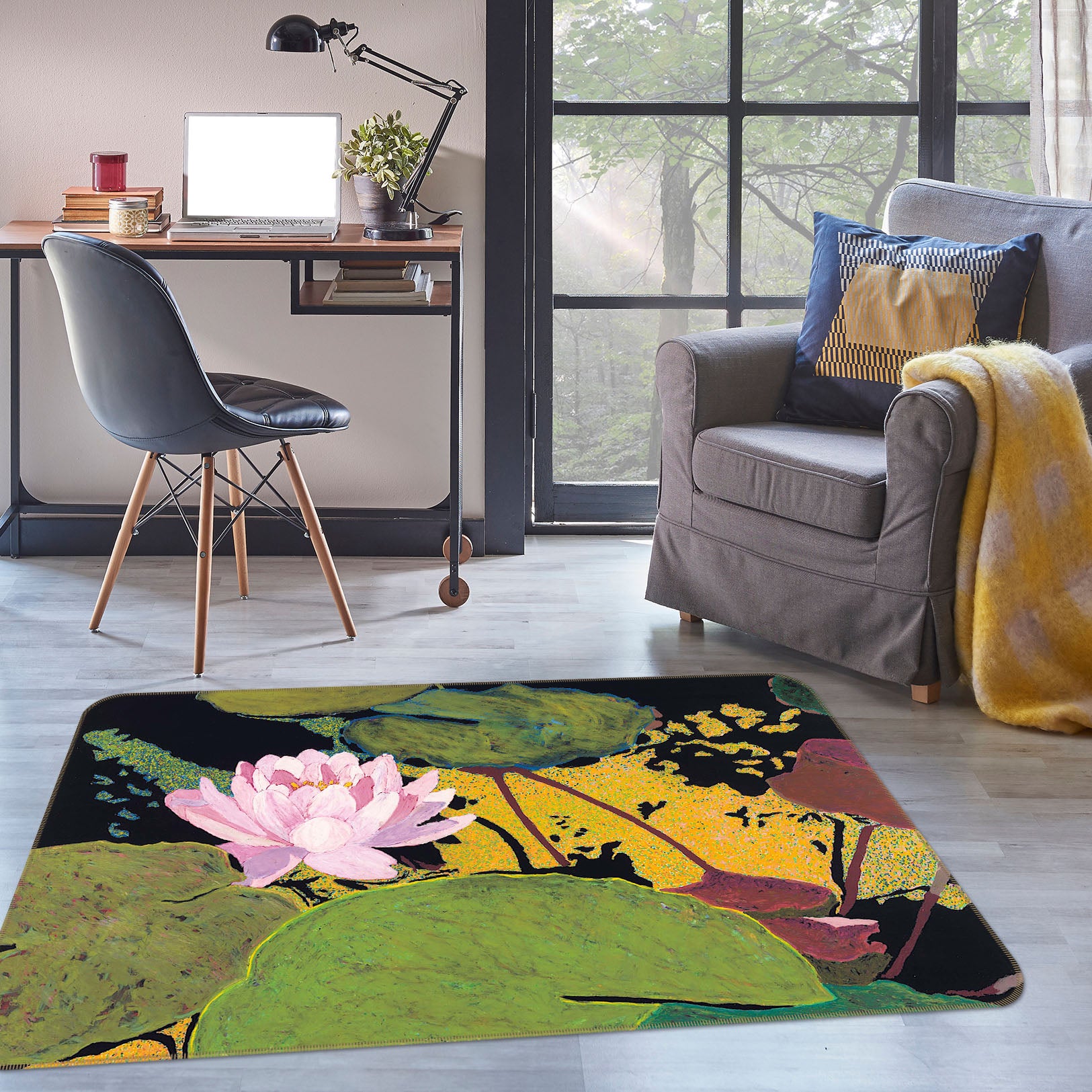 3D Pink Lotus 1119 Allan P. Friedlander Rug Non Slip Rug Mat
