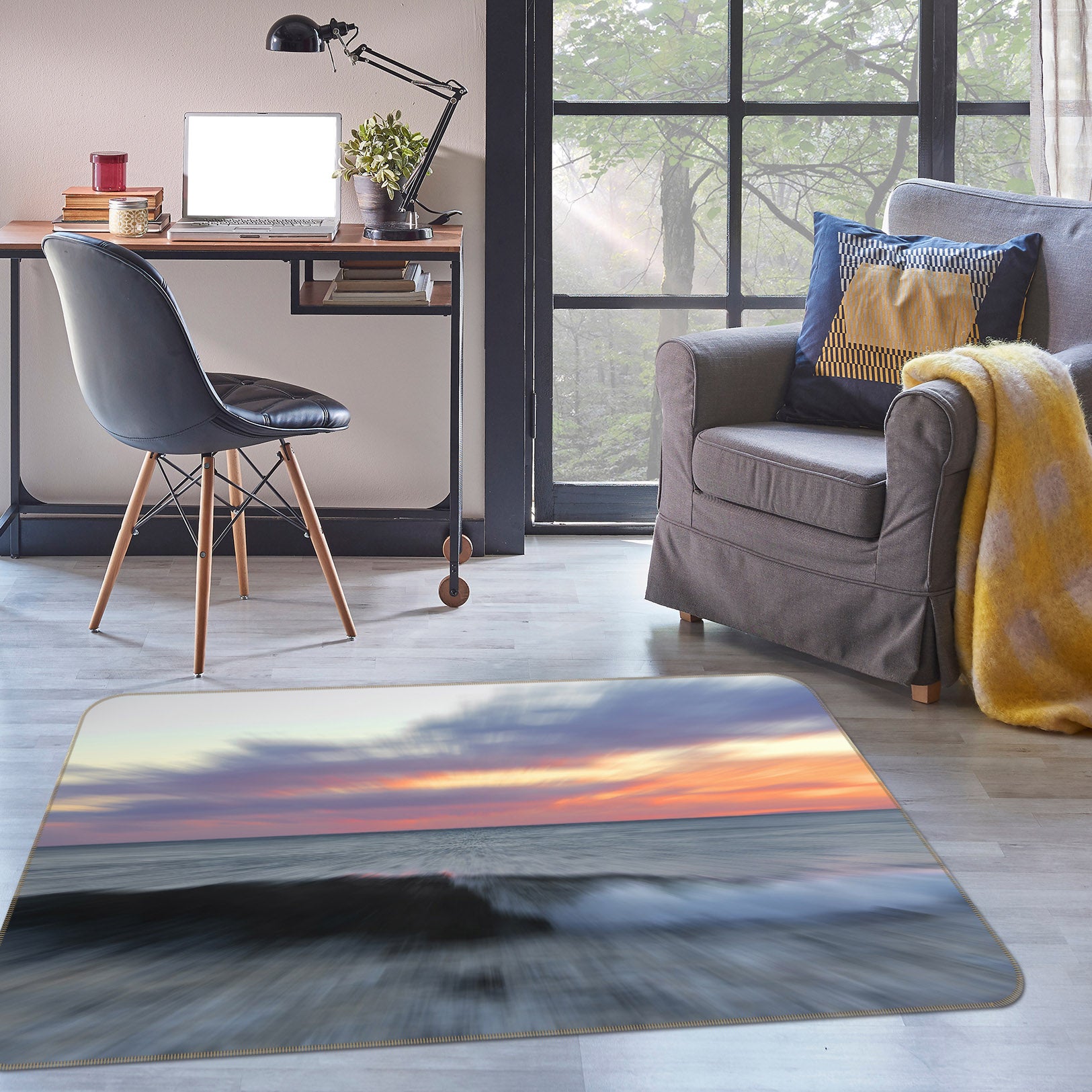 3D Sunset Sea Wolf 1140 Marco Carmassi Rug Non Slip Rug Mat