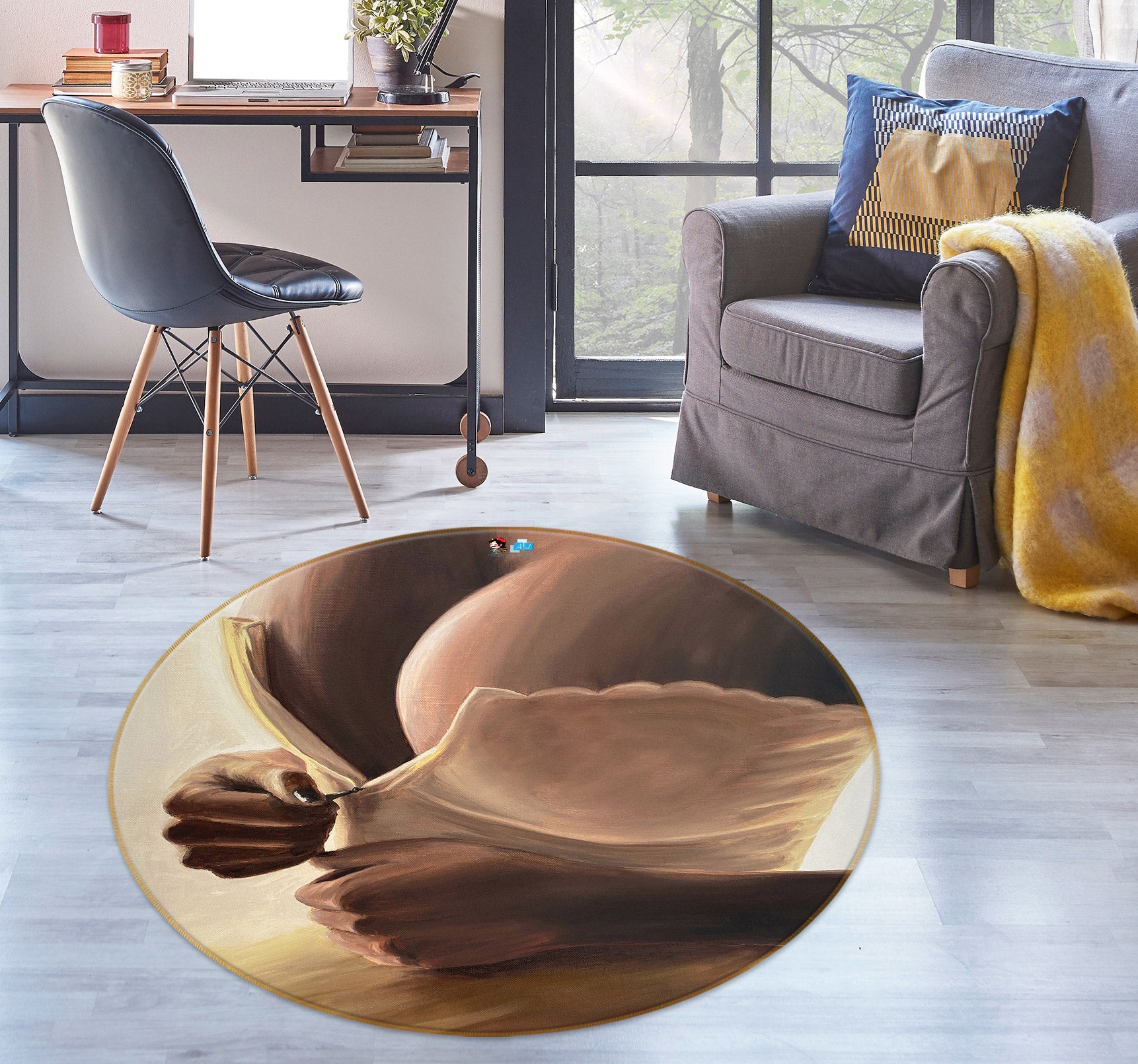 3D White Skirt 9731 Marina Zotova Rug Round Non Slip Rug Mat