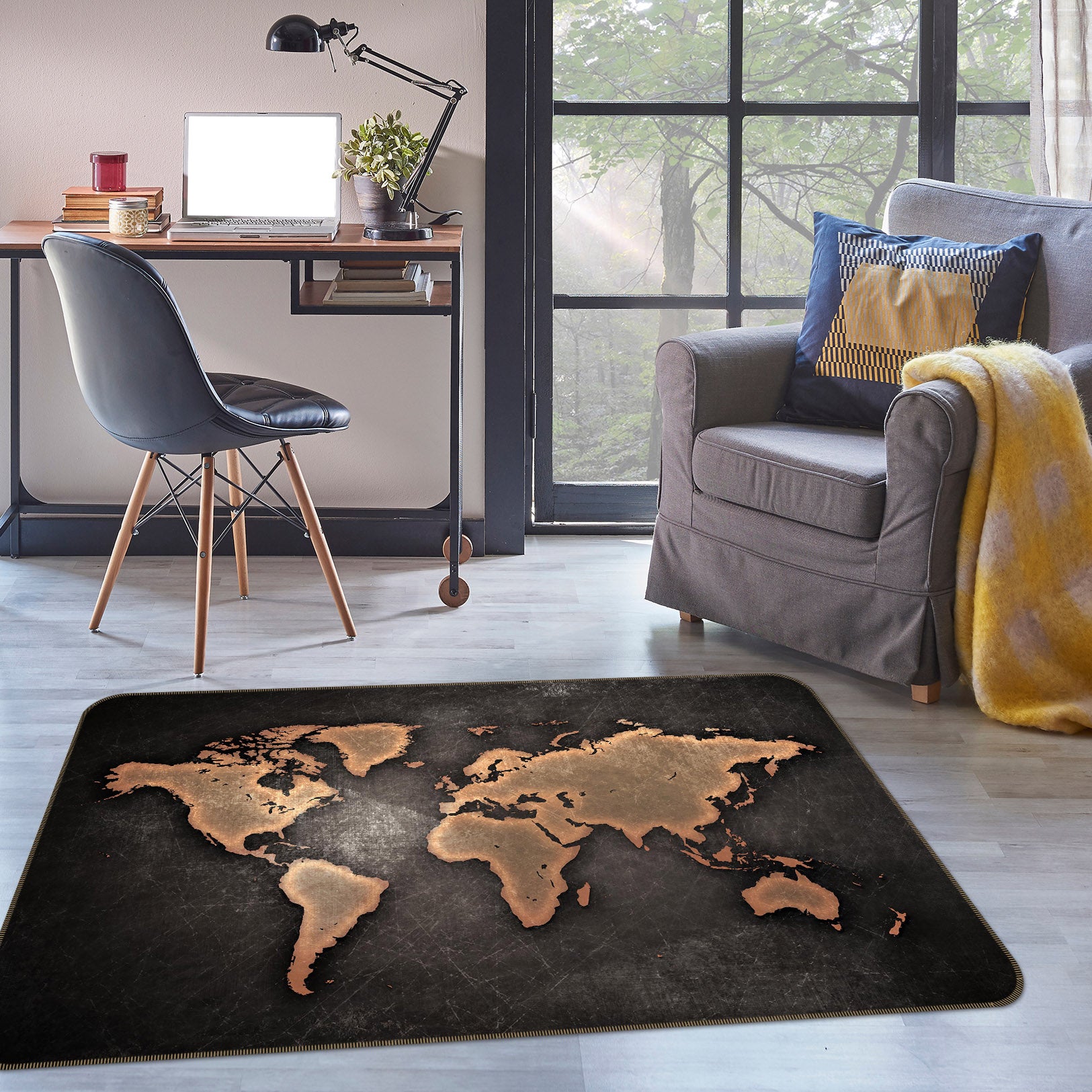3D Gold Pattern 2005 World Map Non Slip Rug Mat