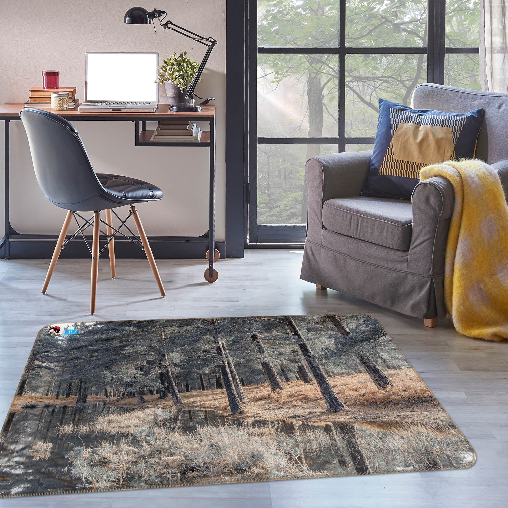 3D Gray Trees 6763 Assaf Frank Rug Non Slip Rug Mat