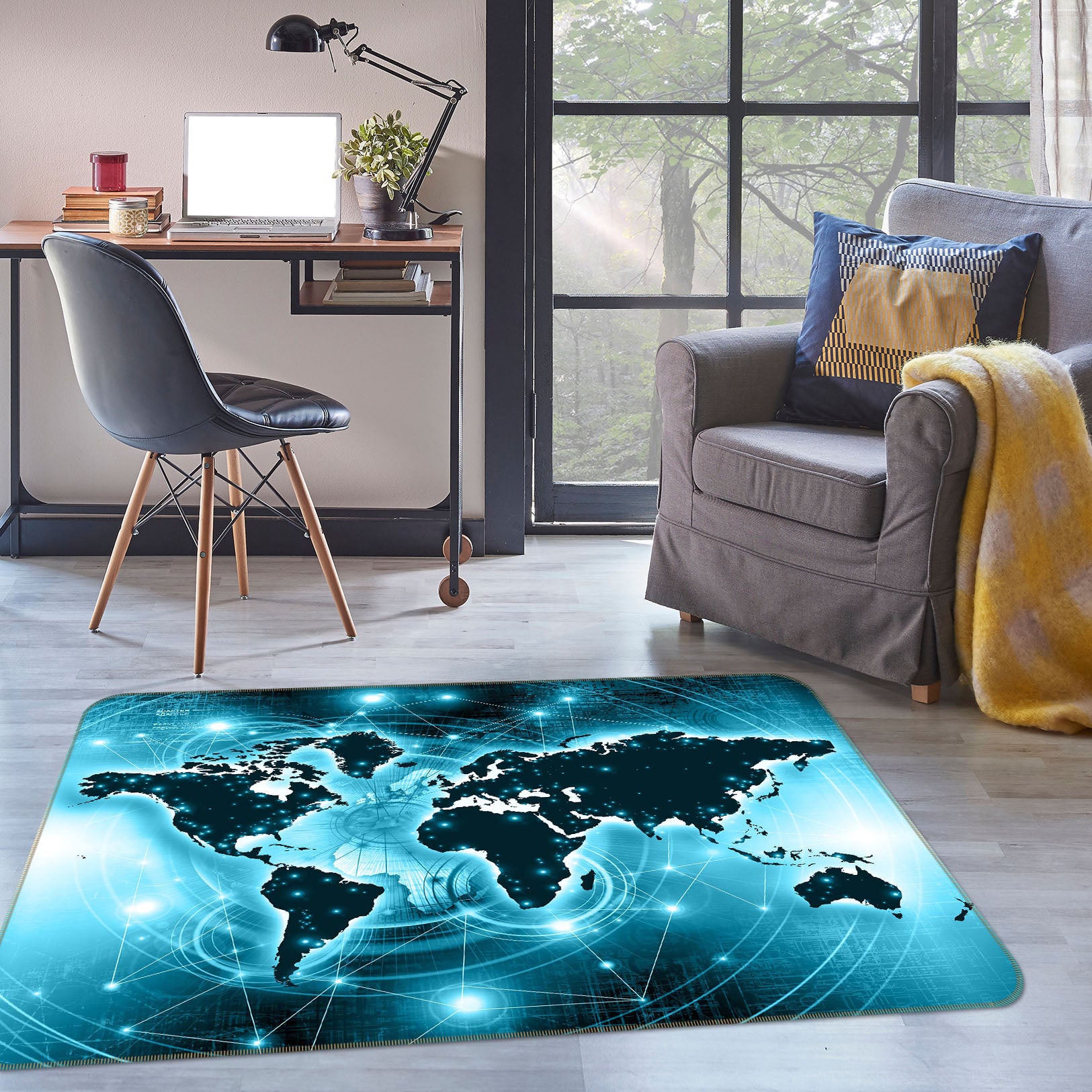 3D Black Stones 265 World Map Non Slip Rug Mat