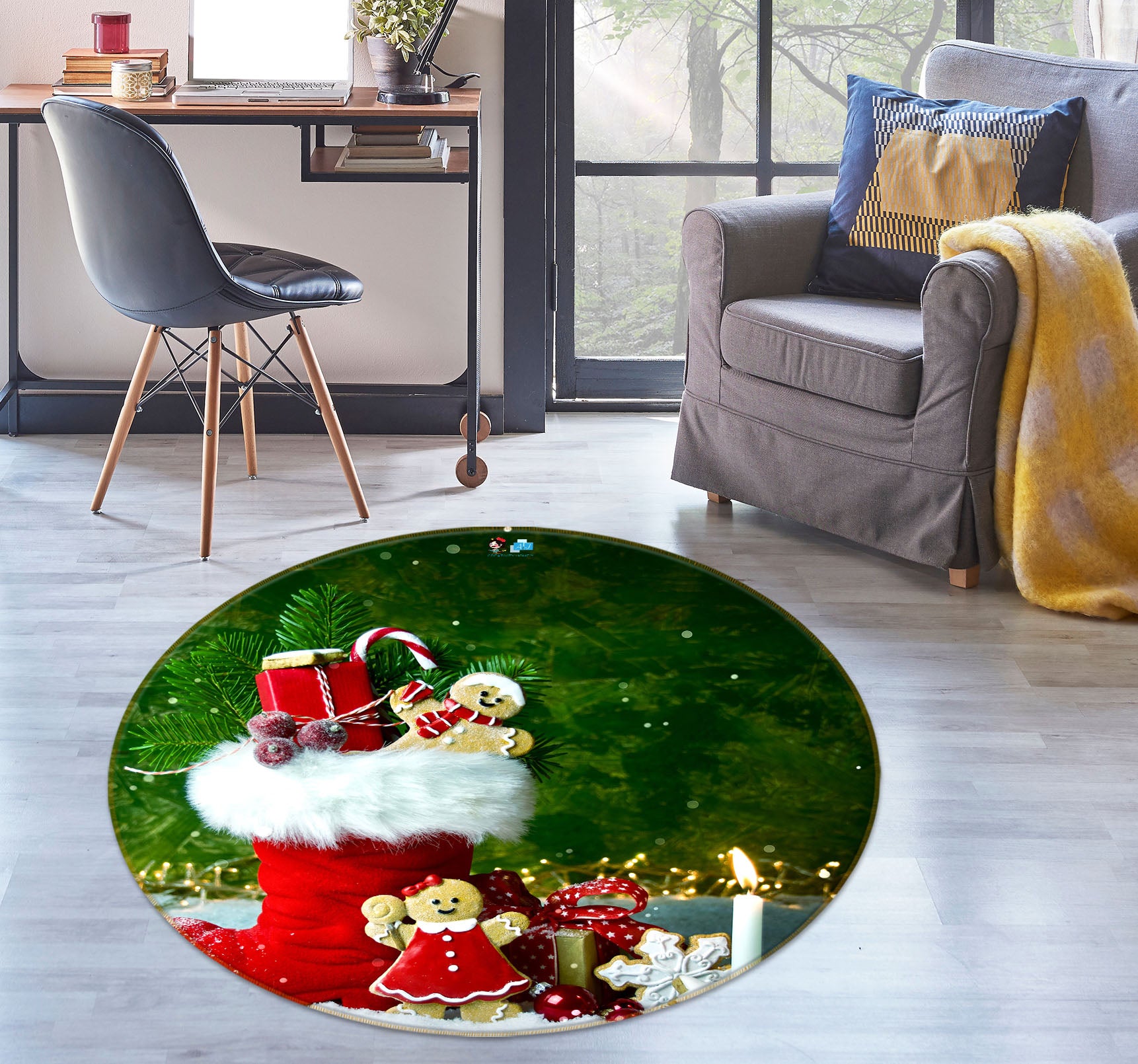 3D Red Socks Gift 56082 Christmas Round Non Slip Rug Mat Xmas