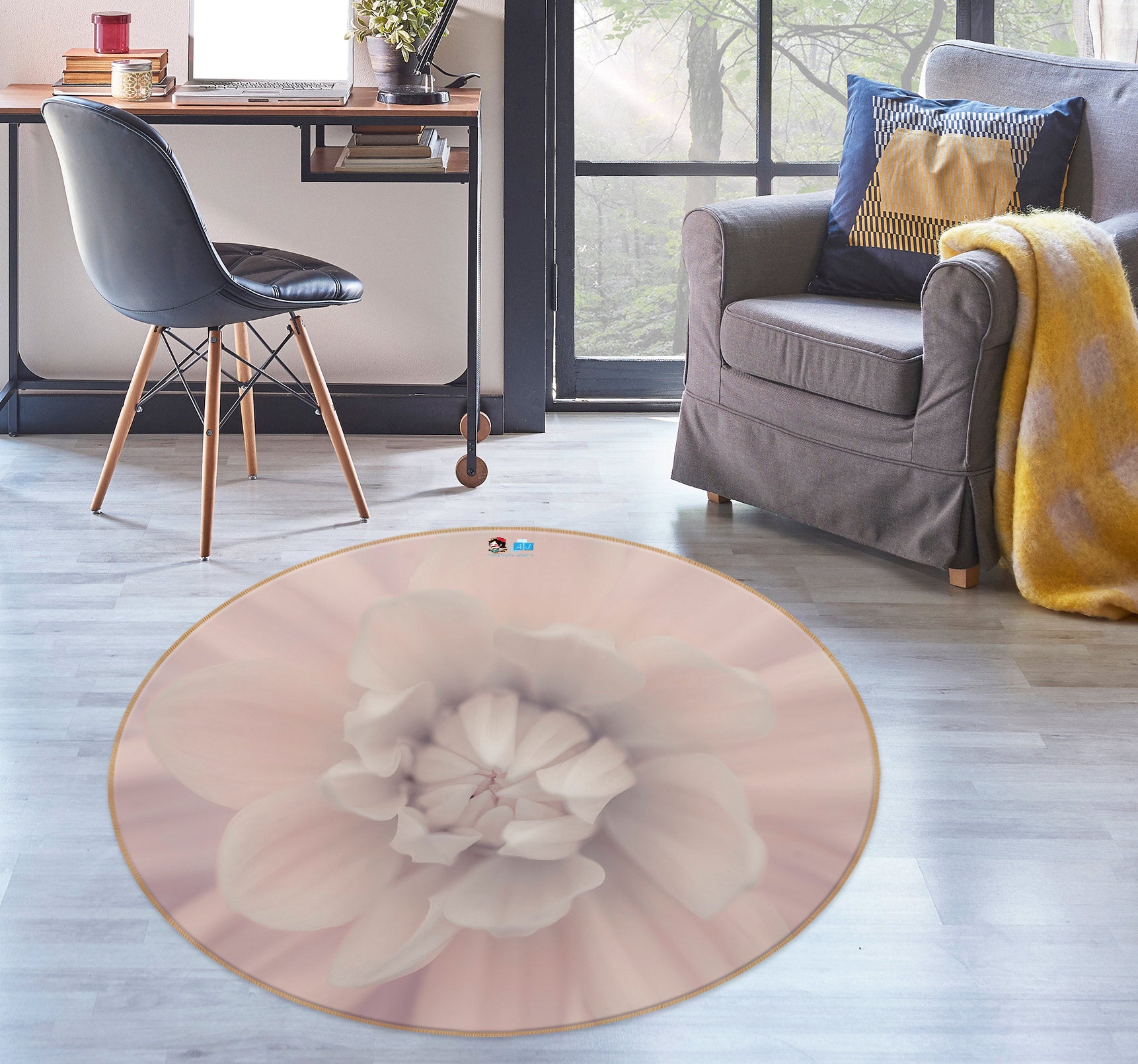 3D Bloom Flower 7509 Assaf Frank Rug Round Non Slip Rug Mat