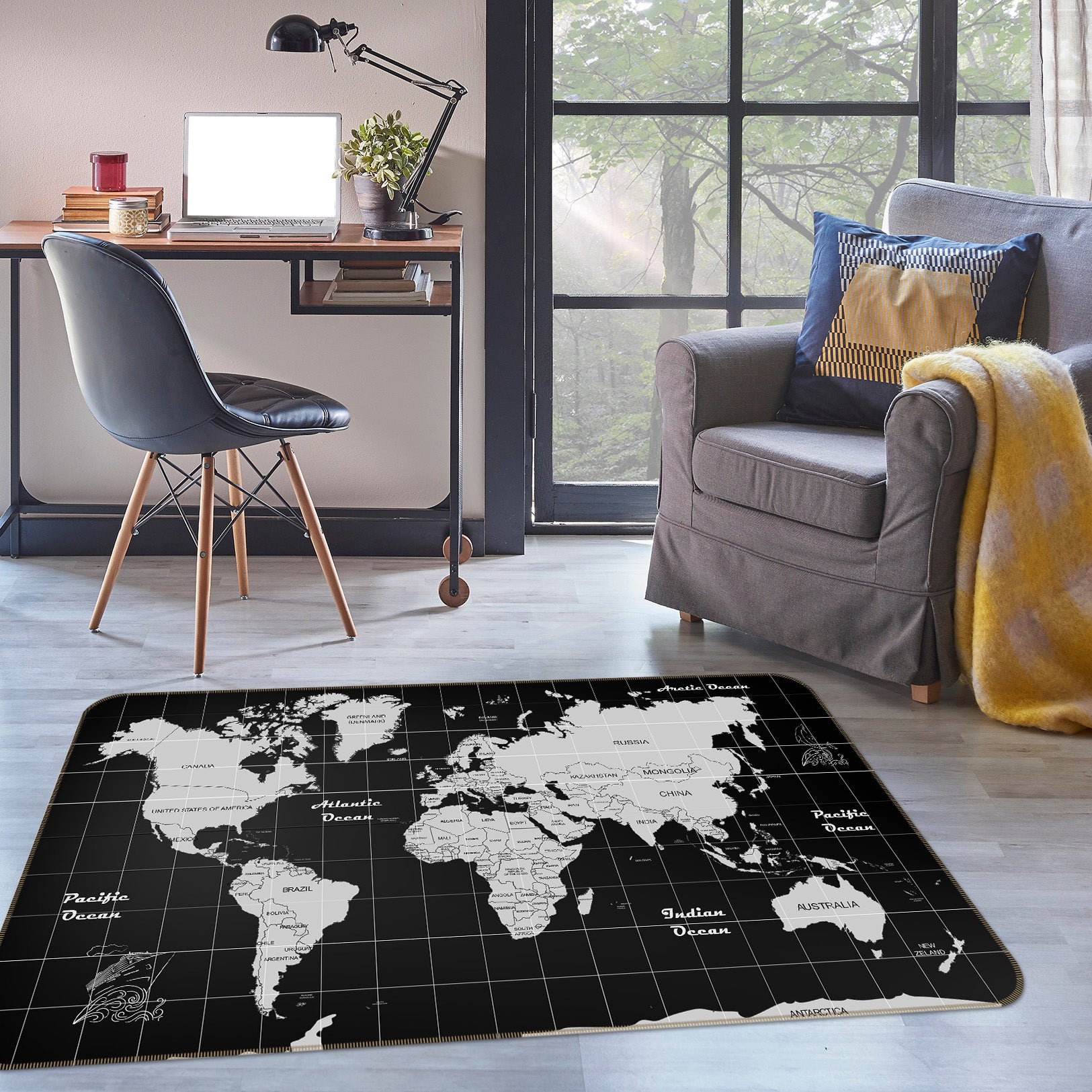 3D Dark World 272 World Map Non Slip Rug Mat