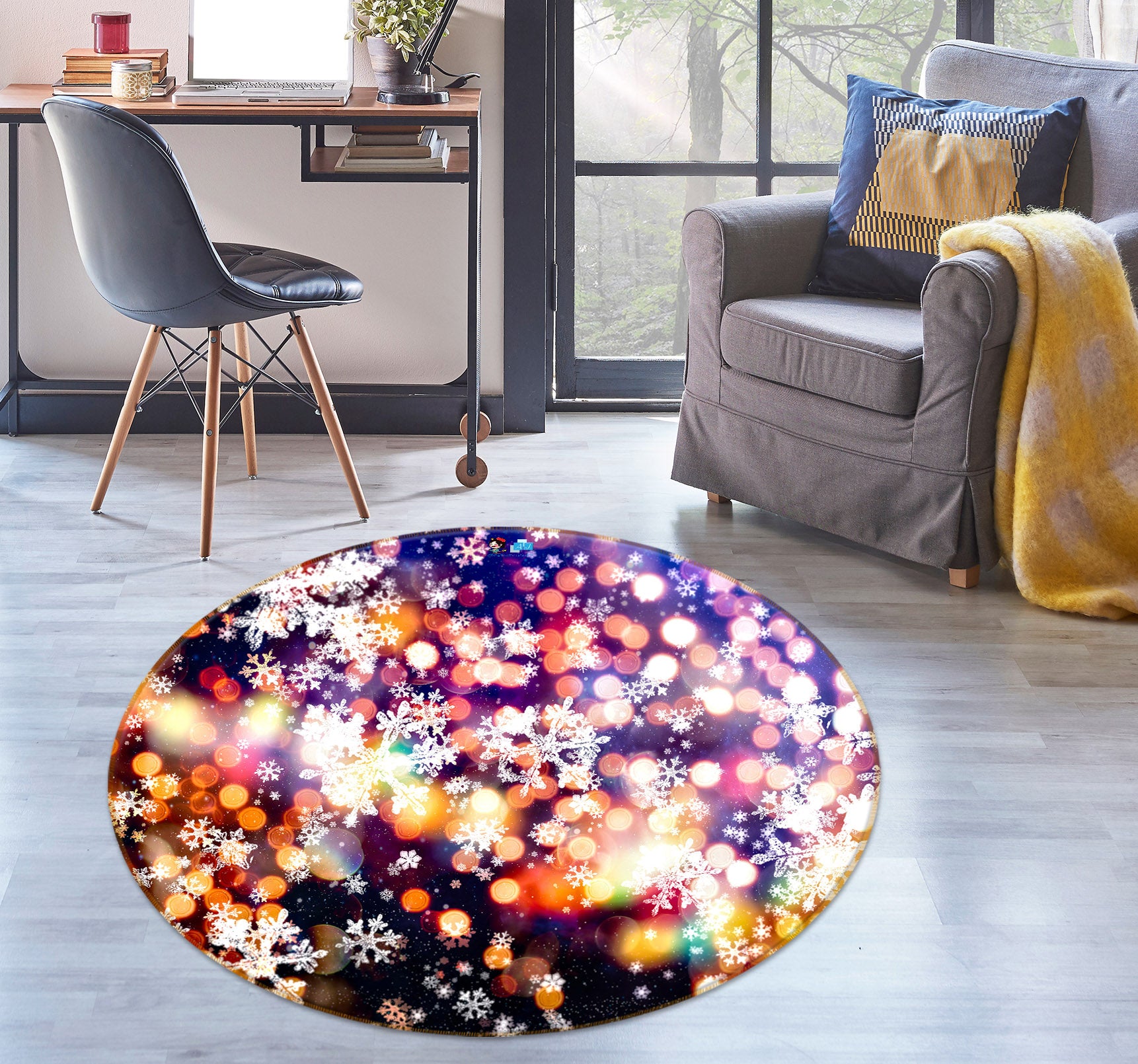 3D Color Light Shadow 56072 Christmas Round Non Slip Rug Mat Xmas