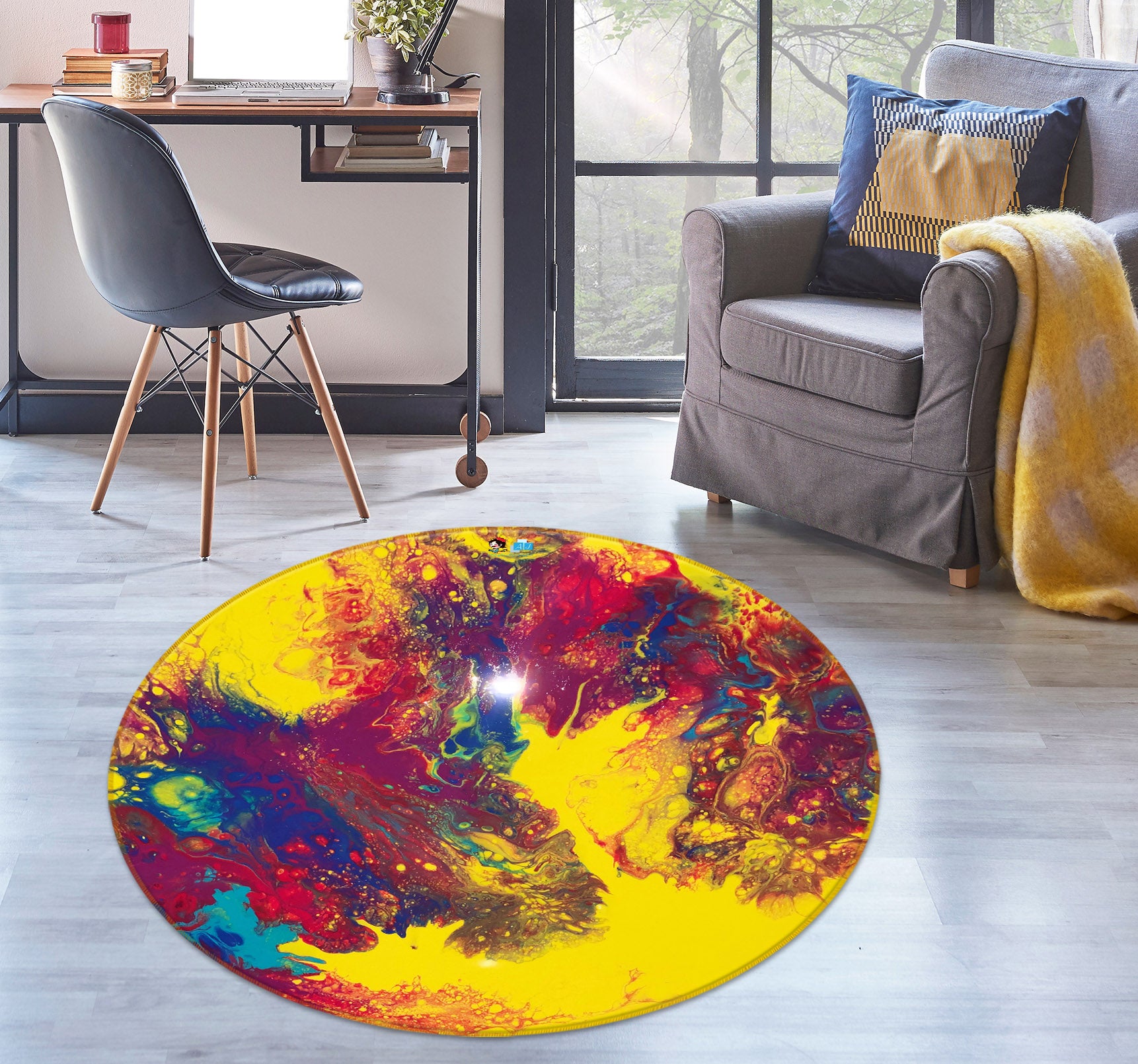 3D Colorful Pattern 40015 Valerie Latrice Rug Round Non Slip Rug Mat