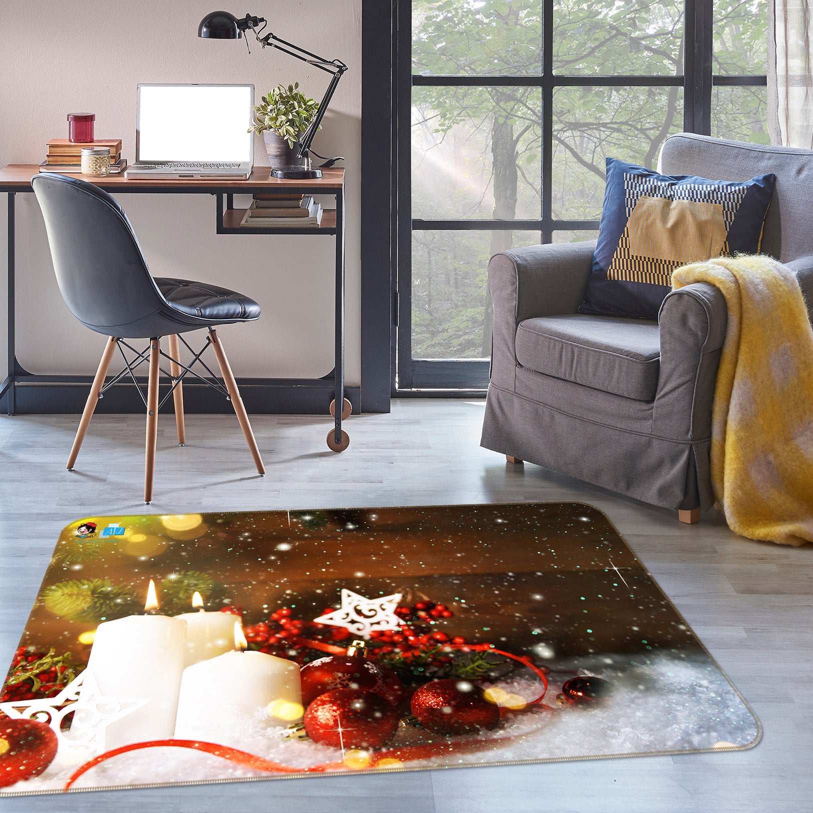 3D White Candle 56236 Christmas Non Slip Rug Mat Xmas