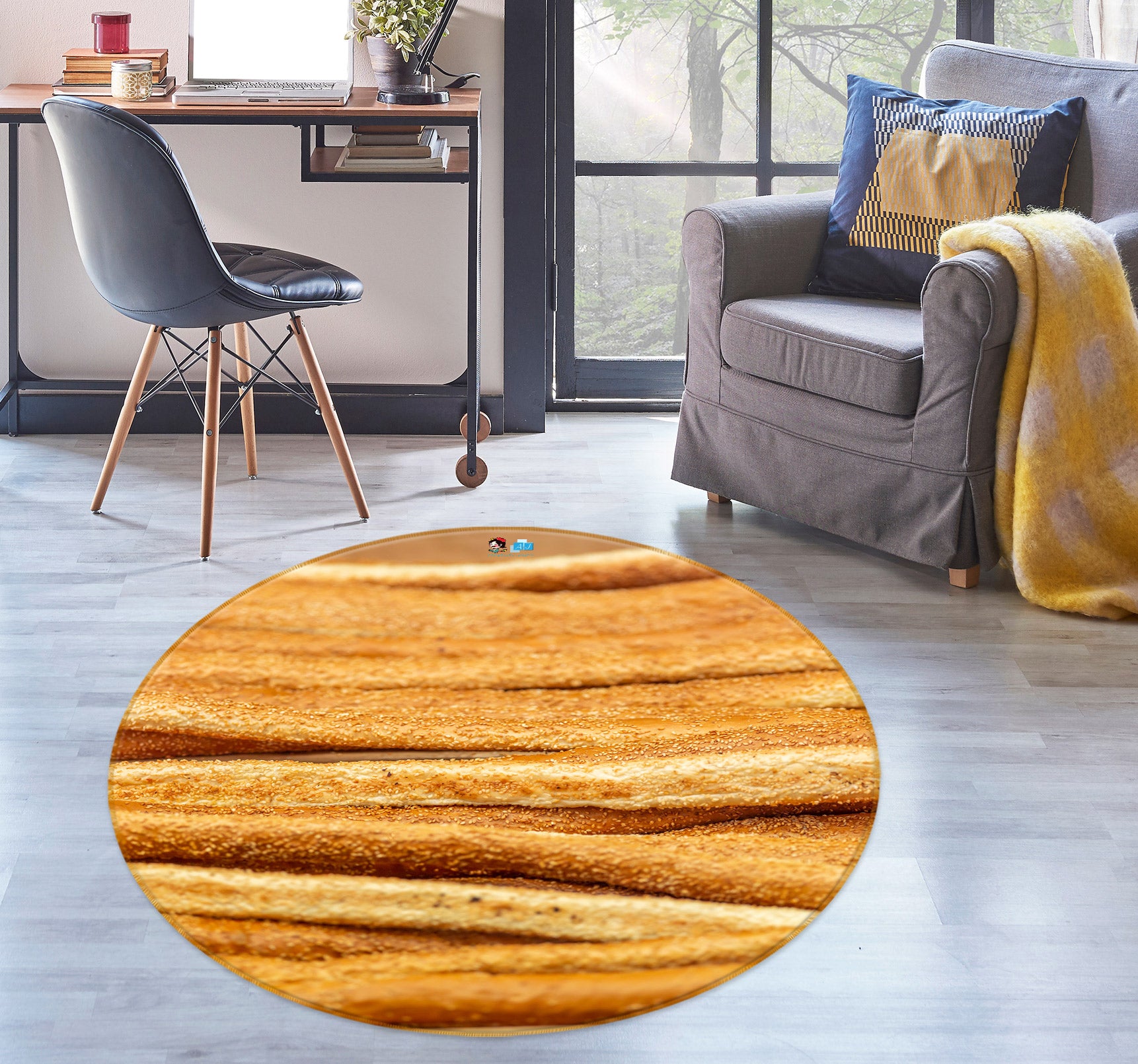 3D Yellow Bread 7548 Assaf Frank Rug Round Non Slip Rug Mat