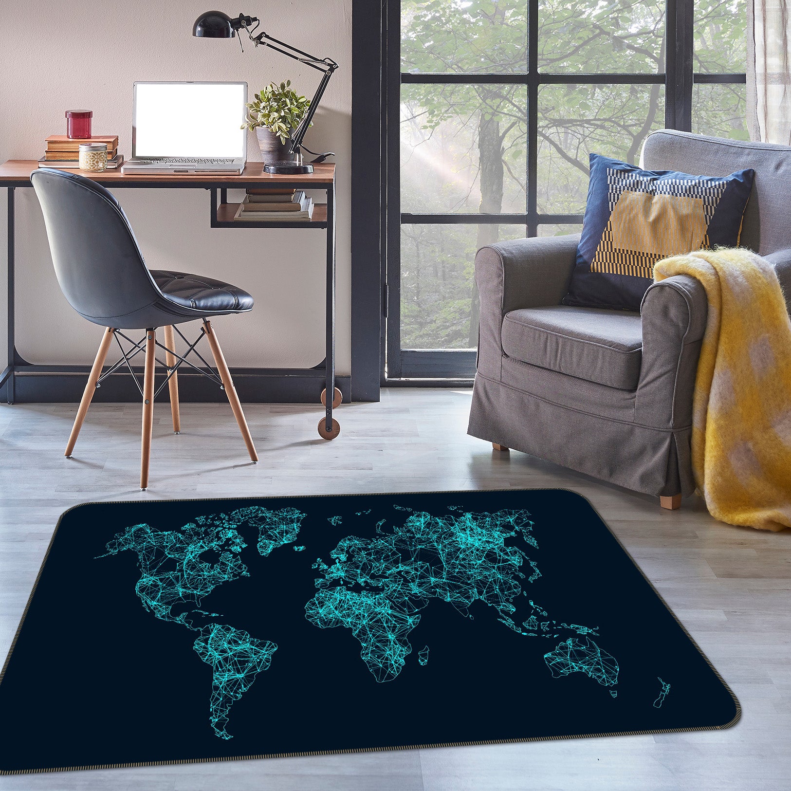 3D Night World 323 World Map Non Slip Rug Mat