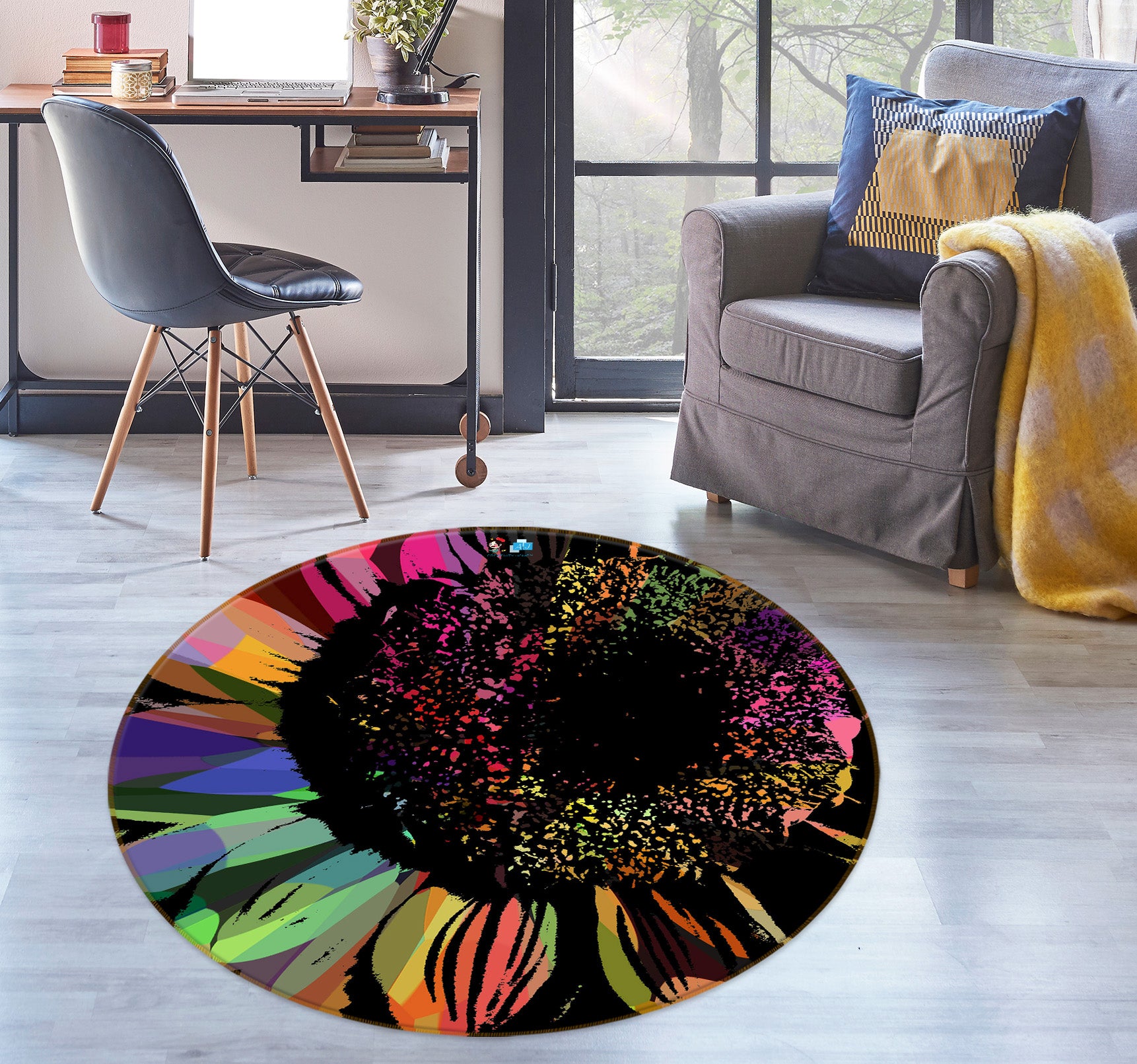 3D Colored Petals 191102 Shandra Smith Rug Round Non Slip Rug Mat