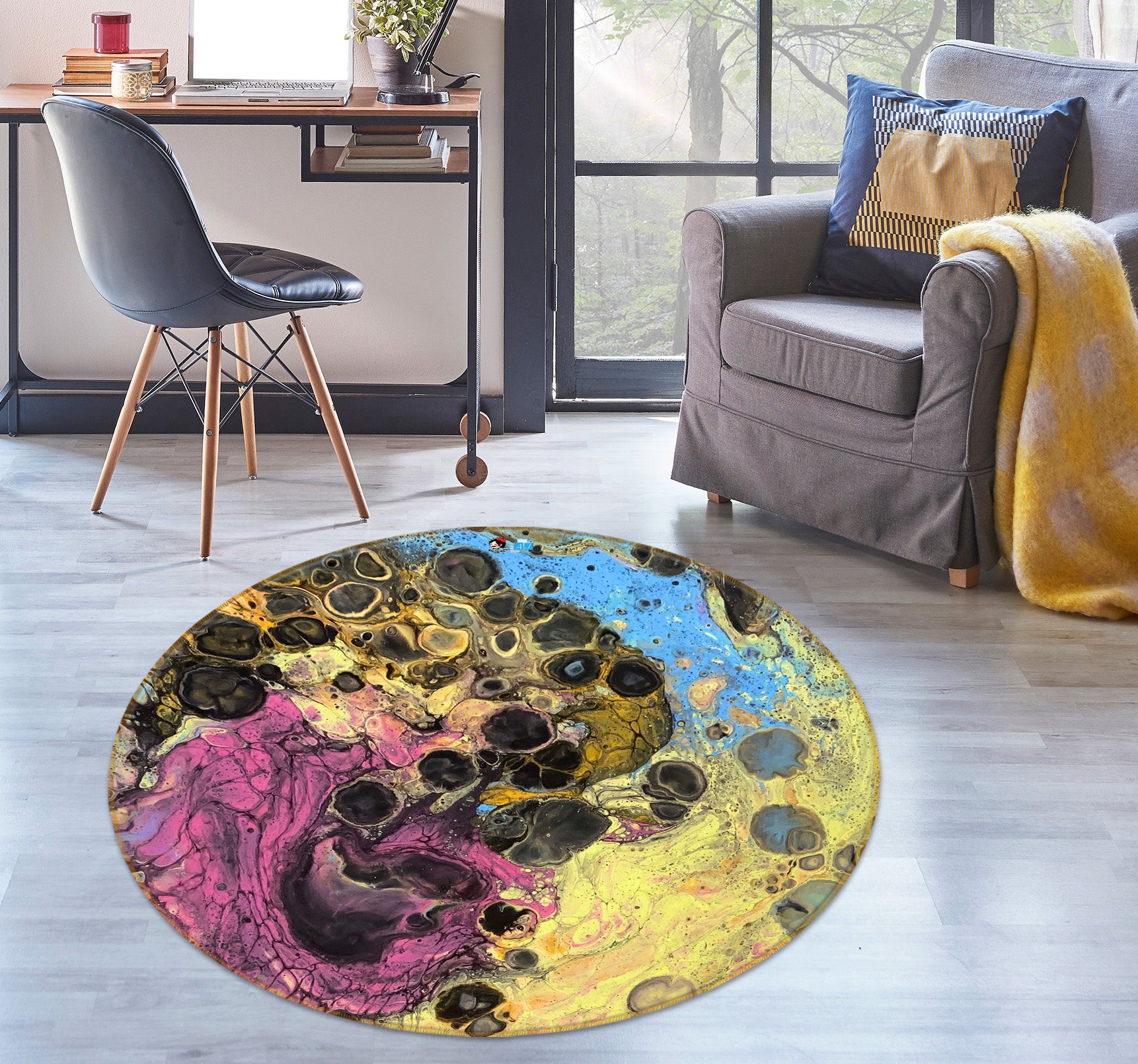 3D Red Yellow Blue Pattern 40014 Valerie Latrice Rug Round Non Slip Rug Mat