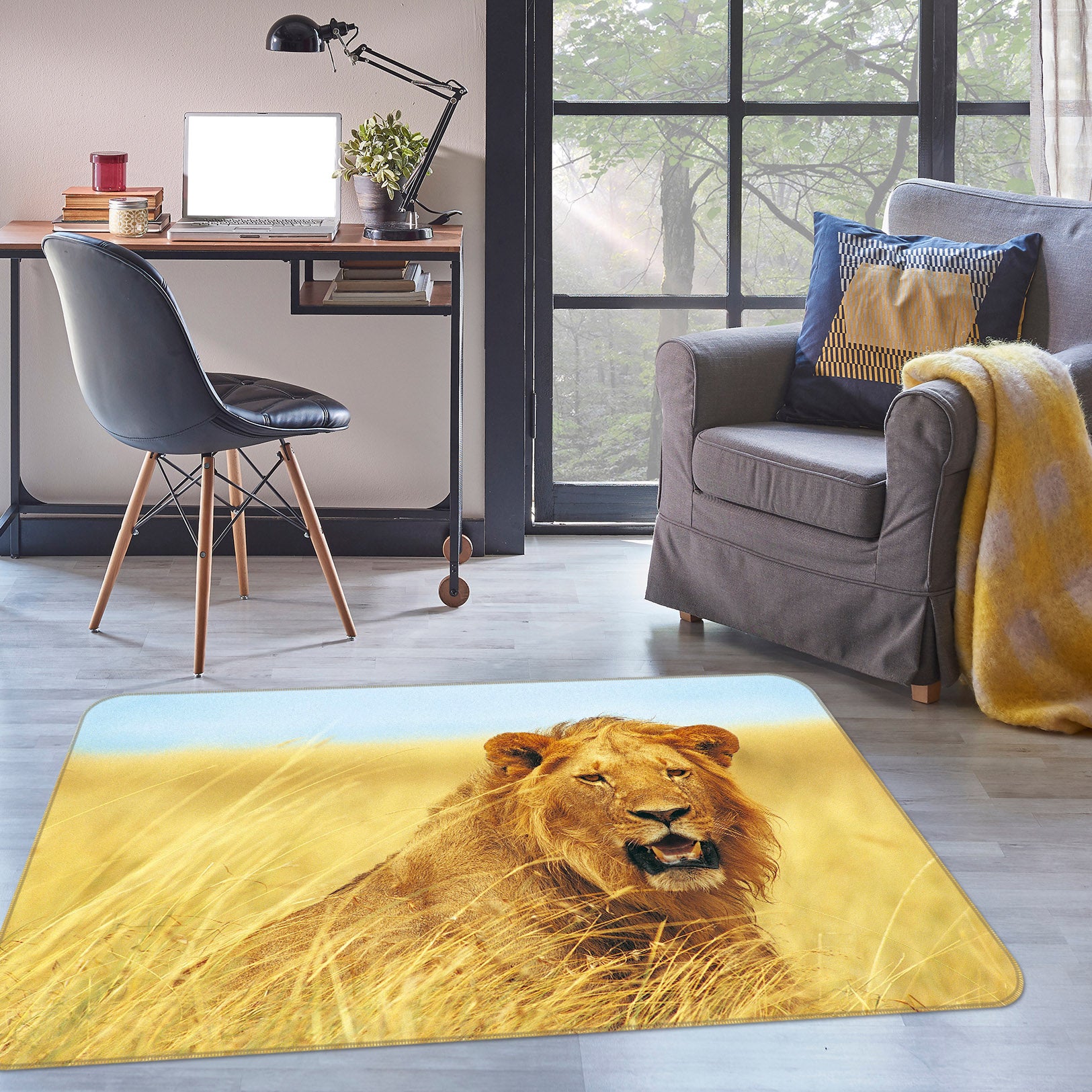 3D Wheat Lion 054 Animal Non Slip Rug Mat