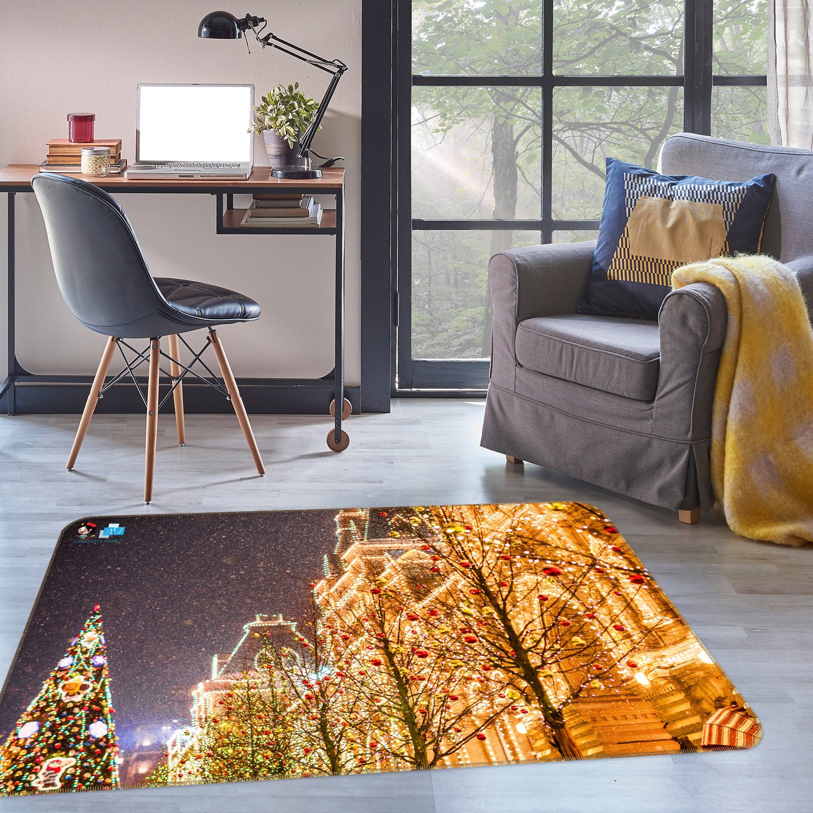 3D String Lights Golden Building 56158 Christmas Non Slip Rug Mat Xmas