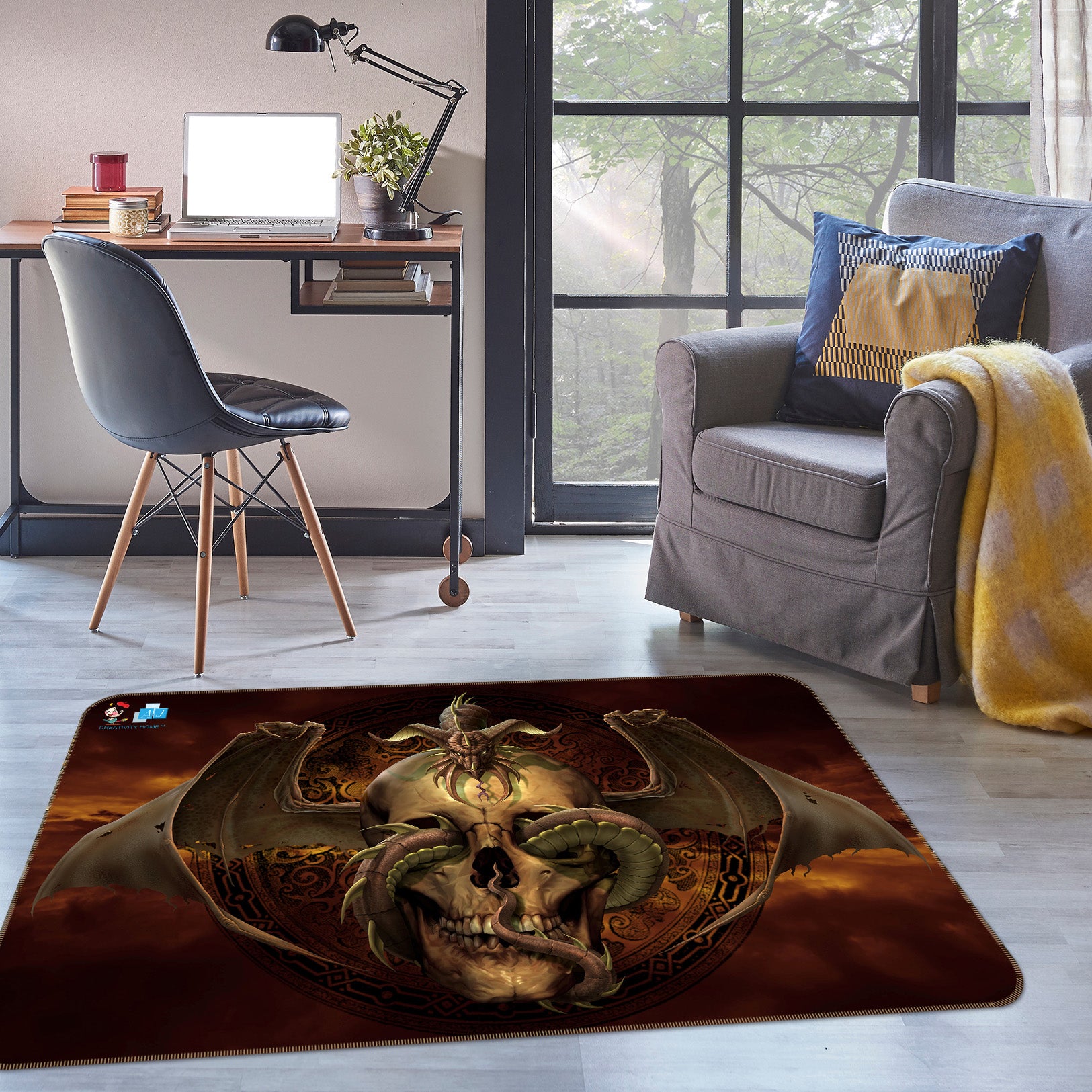 3D Dragon Skull 4106 Tom Wood Rug Non Slip Rug Mat