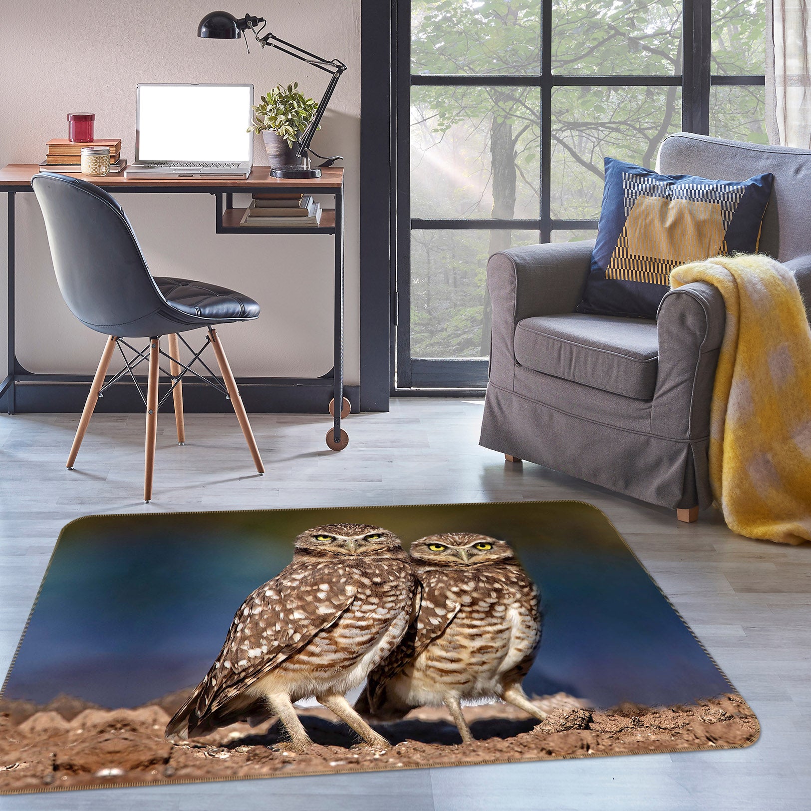 3D Burrowing Owl Buddies 1104 Kathy Barefield Rug Non Slip Rug Mat