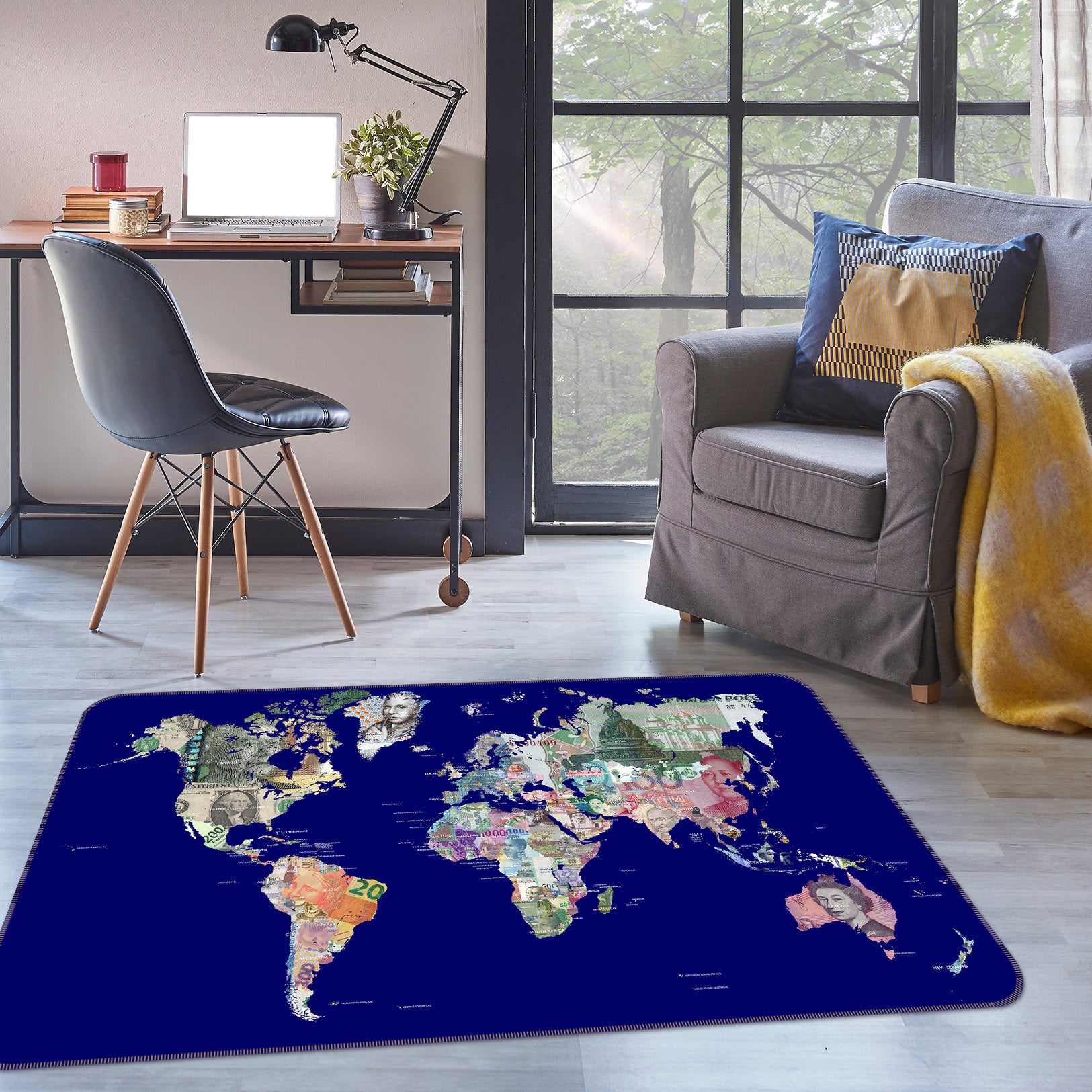3D Sky Stone 245 World Map Non Slip Rug Mat