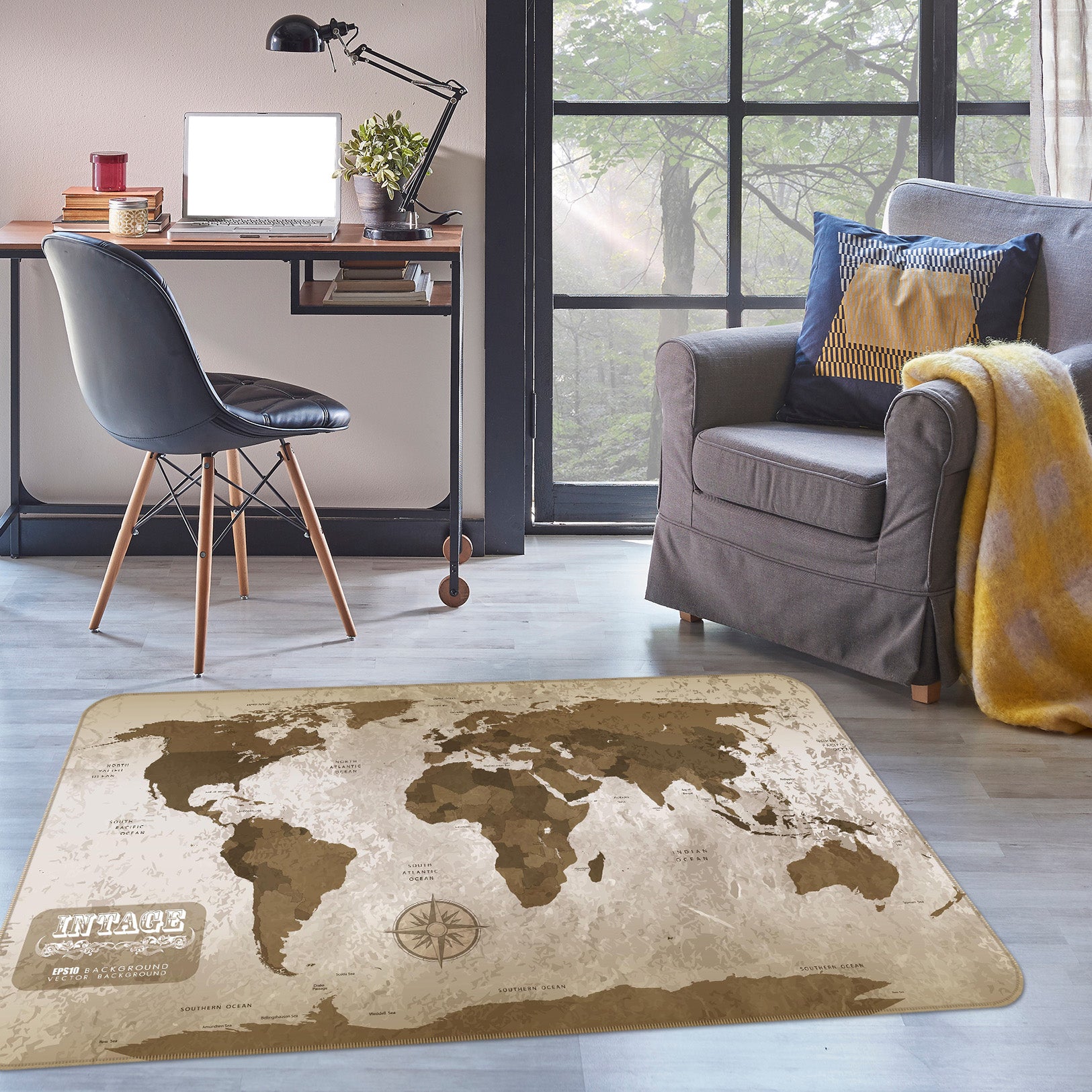 3D Abstract Stone 240 World Map Non Slip Rug Mat