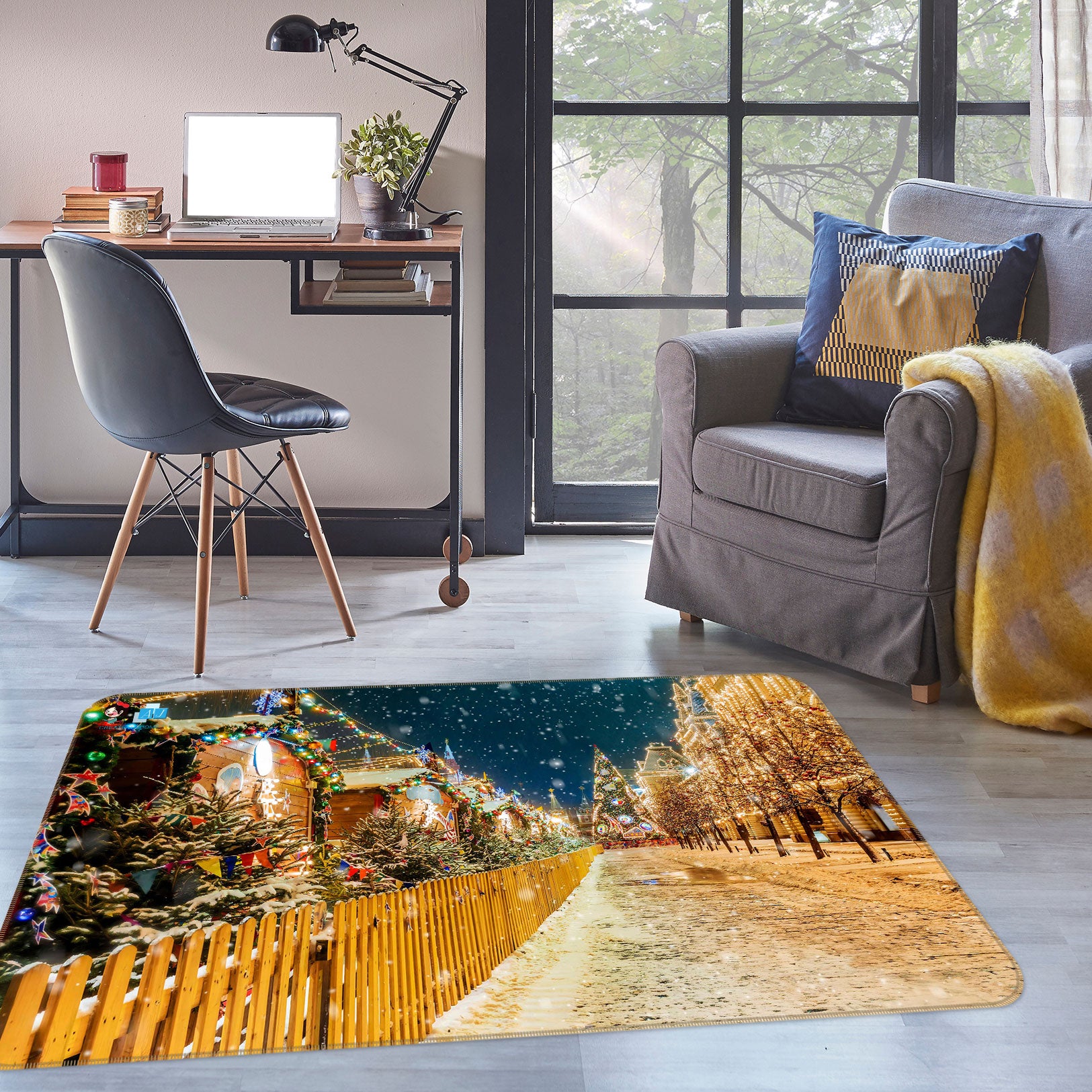 3D Street Snow Day 56137 Christmas Non Slip Rug Mat Xmas